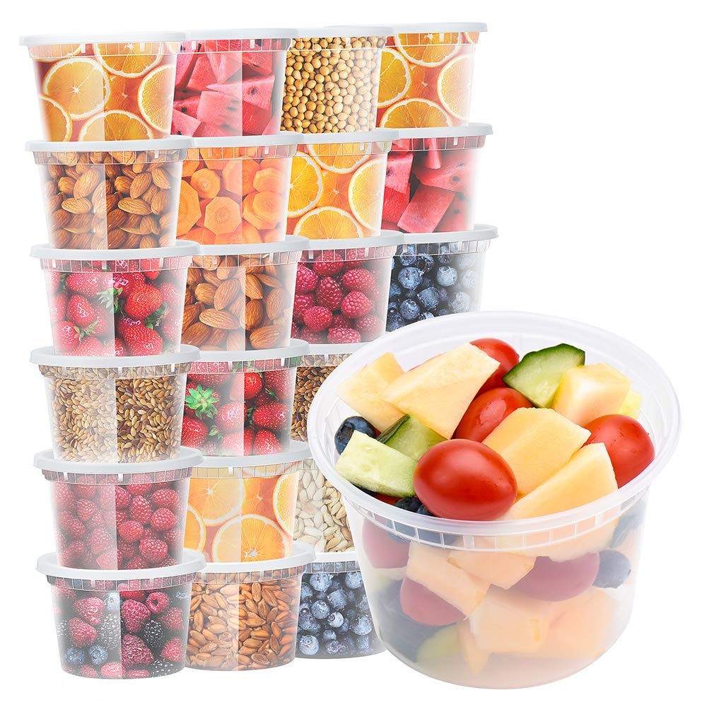 Glotoch 24 Pack 16 oz Deli Containers with Lids, Plastic Food Storage Freezer Storge Soup Containers with Lids - Microwave, Freezer & Dishwasher Safe Eco-Friendly, BPA-Free, Reusable & Stackable