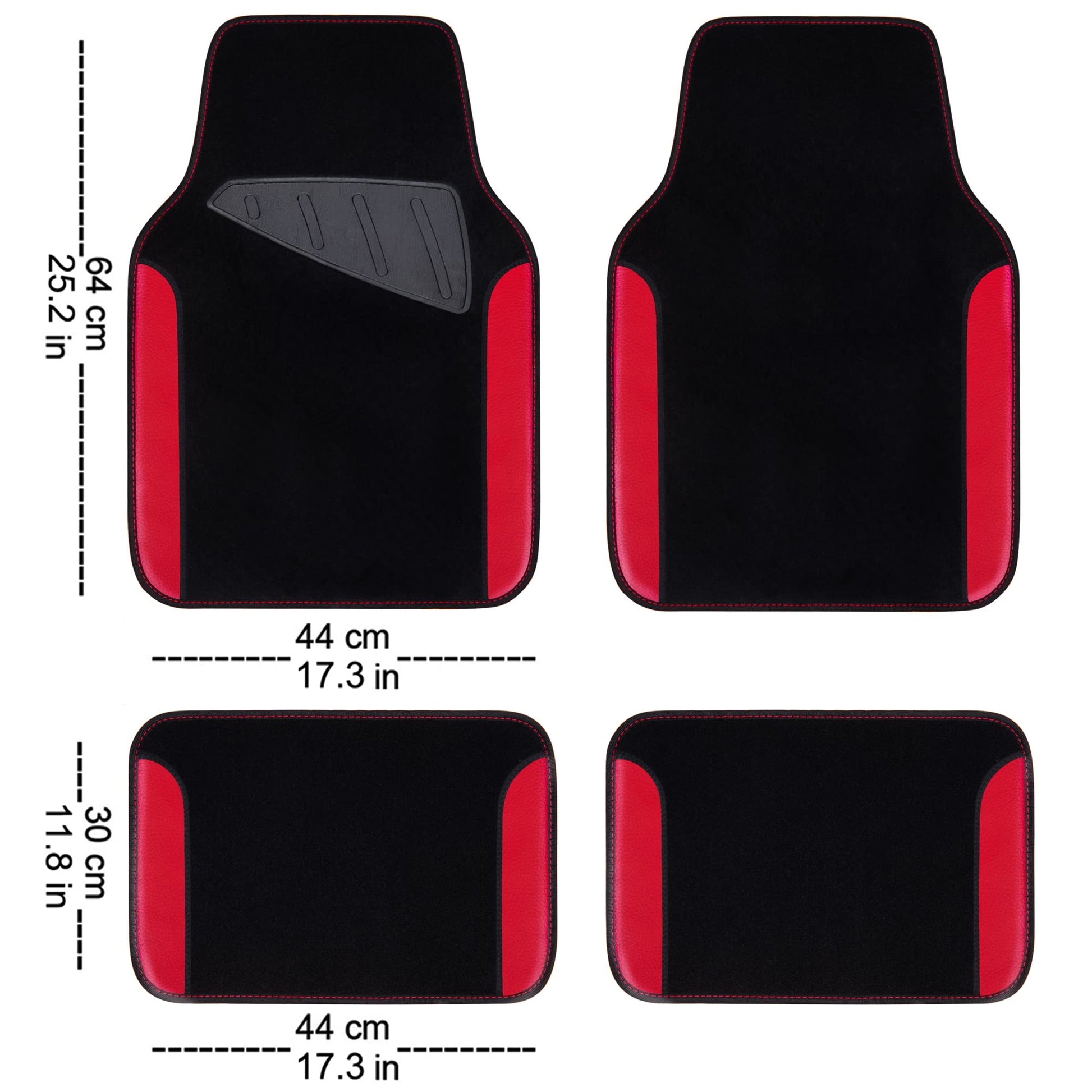 CAR PASS Rainbow Waterproof Universal Fit Faux Leather Car Carpet- Anti-Slip Nibbed Backing Floor Mats for SUV, Vans,Sedans,Trucks, Automotive Set of 4 for Women (Black with Red)
