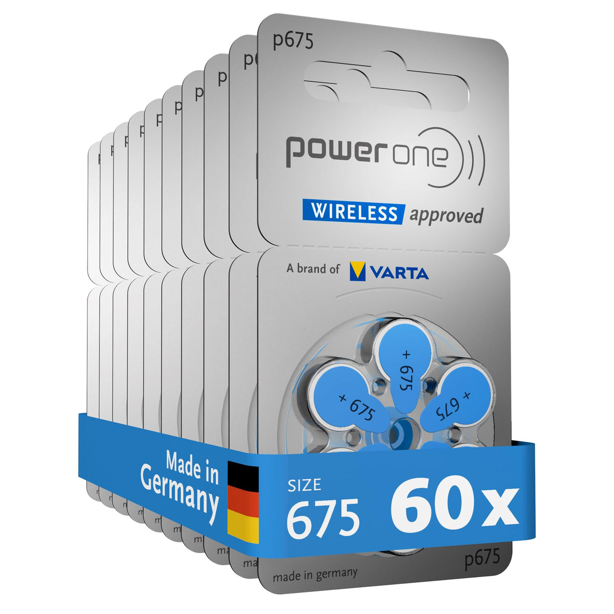 Powerone Hörgerätebatterie Größe 675 Quecksilberfrei hergestellt in Deutschland Originalpackung 60 Stück