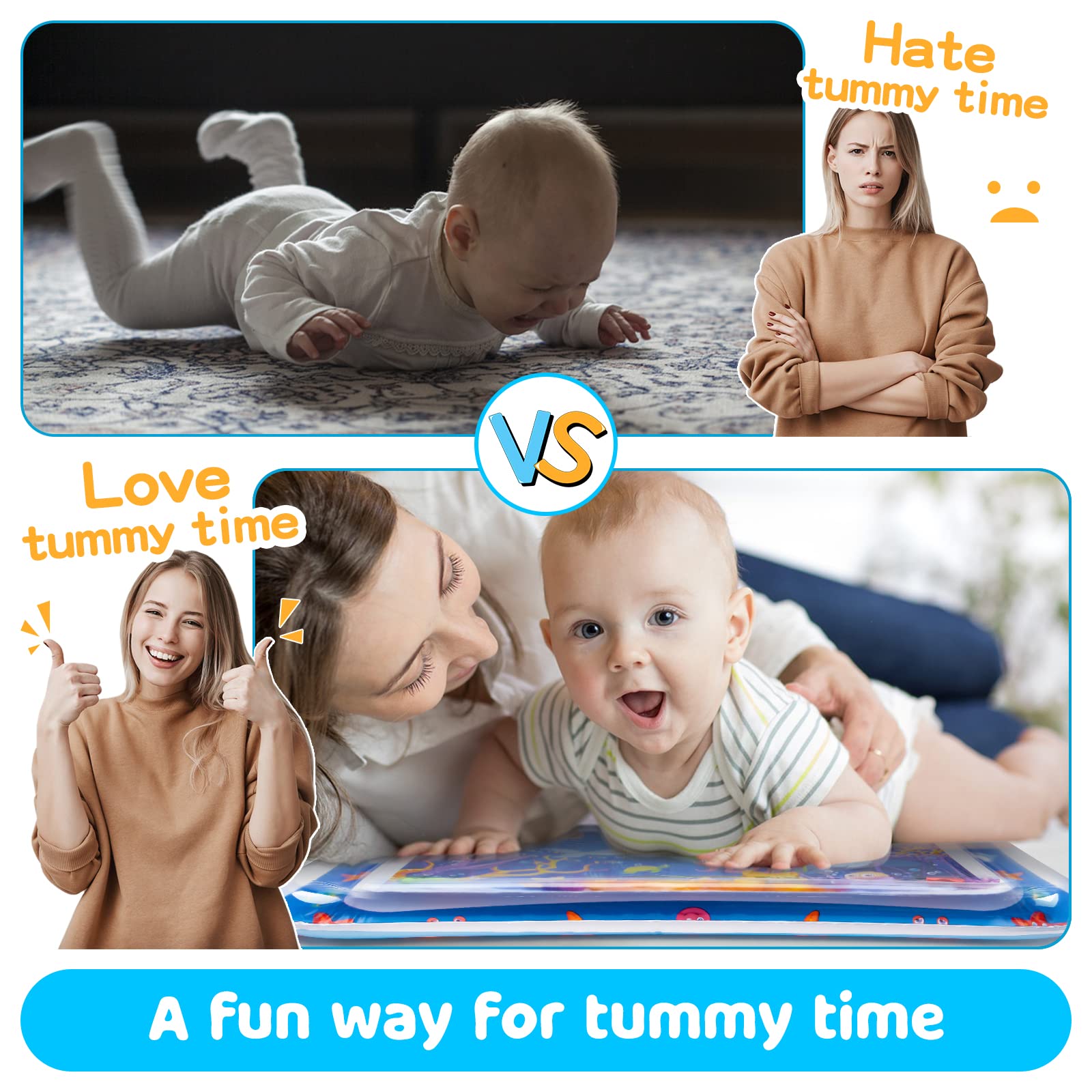 Yeeeasy Tummy Time Water MatInflatable Tummy Time Water Play Mat for Babies, Infants and Toddlers 3 to 12 Months Promote Development Toys Baby Gifts