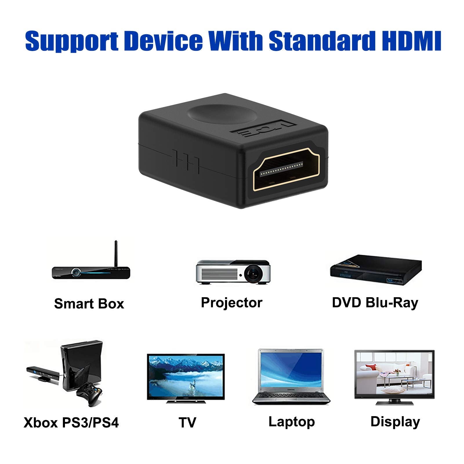 VCE HDMI Coupler HDMI Female to Female Connector 3D 4K Extension Adapter Compatible with PCs and Xbox One，Wall-Mounted TVs and Five TV Sticks, 2-Pack
