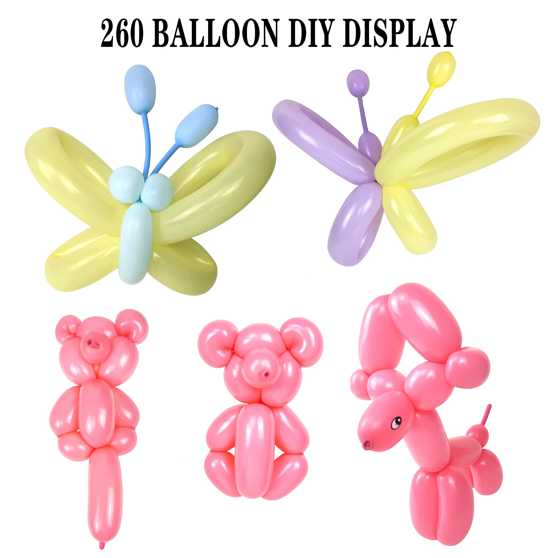 LXZFCRG 260 Balloons Pack of 100, Premium Long Latex Twisting Balloons for Birthday Wedding Festival Party Pastel Color Pack of 100