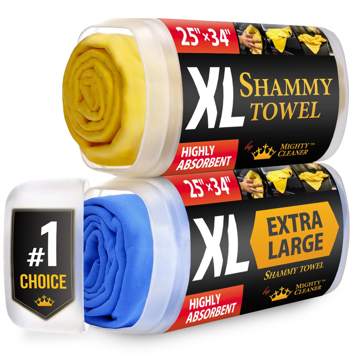Premium XL Shammy Towel for Car - 2pk (34"x25") - Super Absorbent Chamois Cloth - Spots & Scratch-Free - Reusable Car Drying Towels
