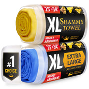 Premium XL Shammy Towel for Car - 2pk (34"x25") - Super Absorbent Chamois Cloth - Spots & Scratch-Free - Reusable Car Drying Towels