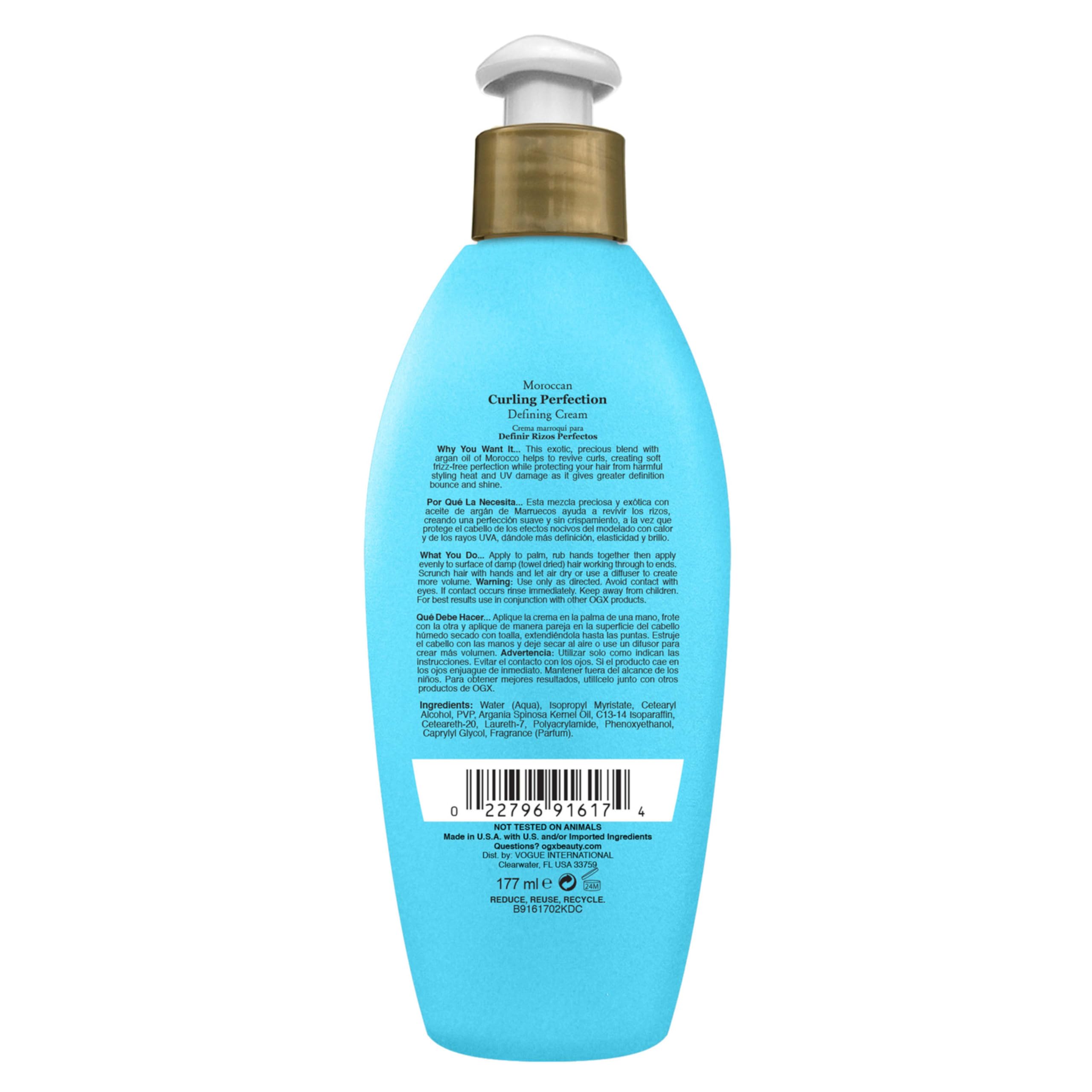 OGX Argan Oil of Morocco Curl-Defining Styling Cream, Anti-Frizz Curl Cream for Curly Hair & All Textures, Cold-Pressed Argan Oil, Paraben-Free, Sulfate-Free Surfactants, Curly Hair Products, 6 oz