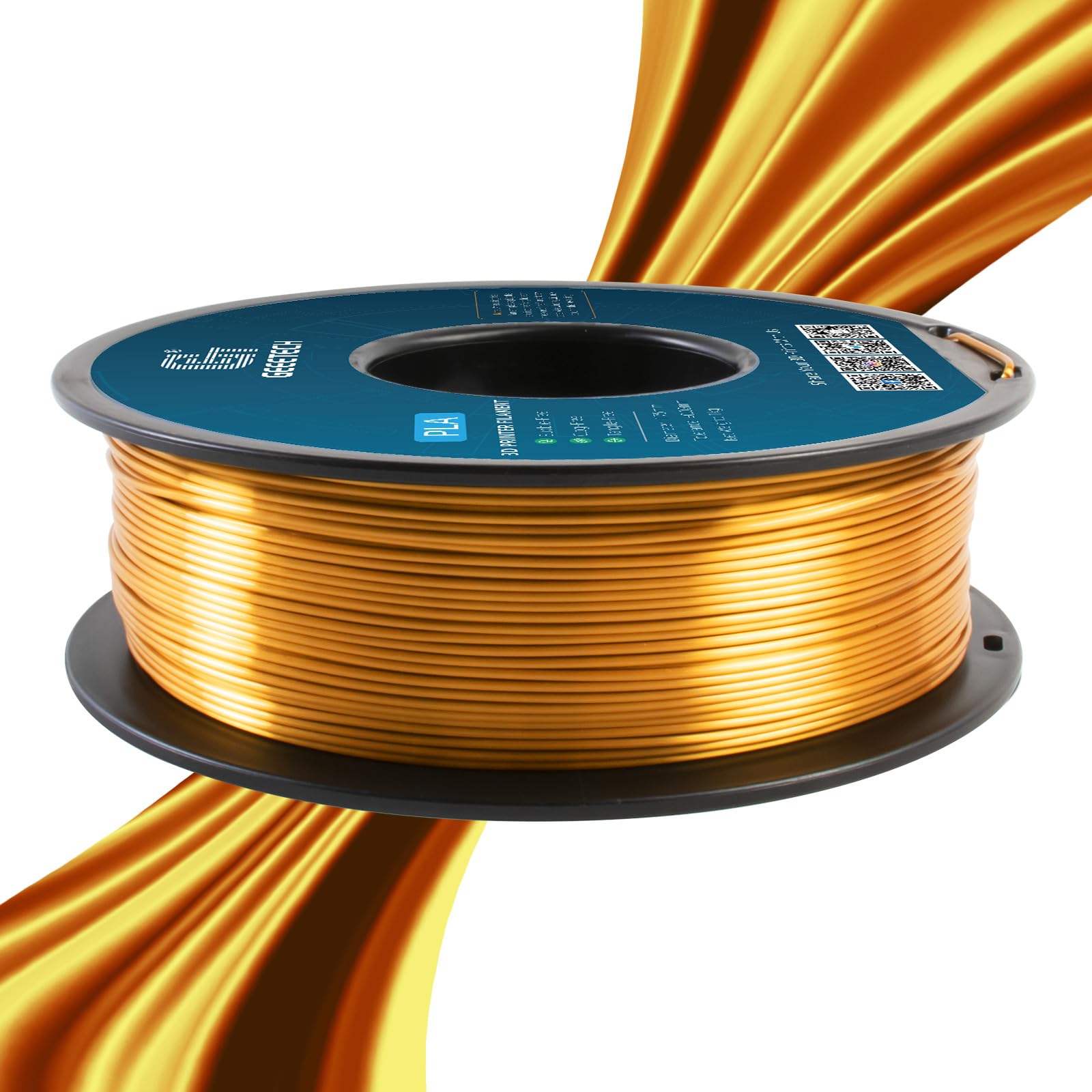 Geeetech Silk PLA Filament 1.75mm for 3D Printer, Metal-Like Shiny Consumables 1kg (2.2lbs) 1 Spool, Dimensional Accuracy +/- 0.02 mm, Metallic Gold Silk Filament