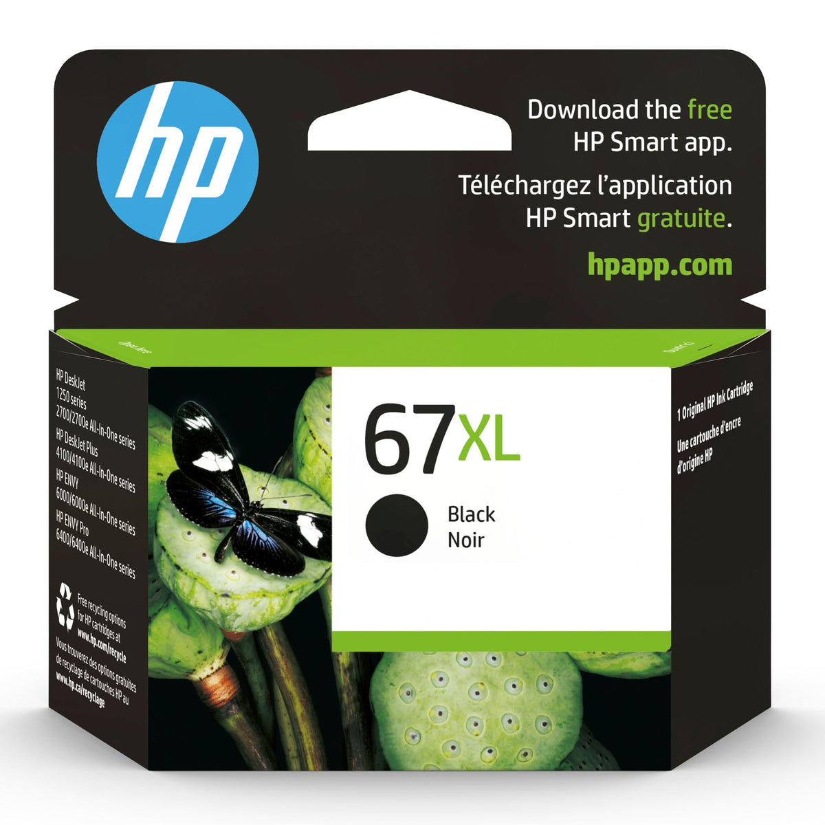 HP 67XL Schwarze Tintenpatrone mit hoher Reichweite für HP Drucker | Kompatibel mit folgenden Druckerserien: DeskJet 1255, 2700, 4100, ENVY 6000, 6400 Serie | Für Instant Ink geeignet | 3YM57AN