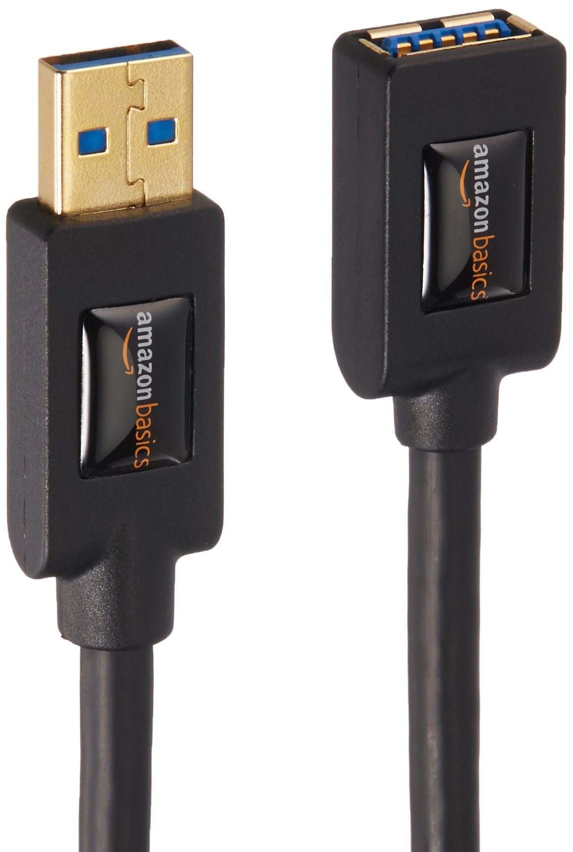 Amazon Basics 2-Pack USB-A 3.0 Extension Cable, 4.8Gbps High-Speed, Male to Female Gold-Plated Connectors, 3 Foot, Black