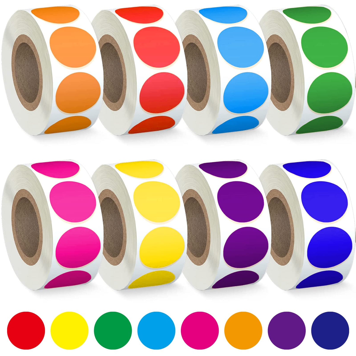 4000 Stück 3/4" Farbpunktaufkleber Kreis Farbcodierungs-Etiketten, 8 Farbvarianten Bunter Codierungs-Etikett-Aufkleber für Büro, Schülerklassenzimmer (8 Rollen, 3/4 Zoll)