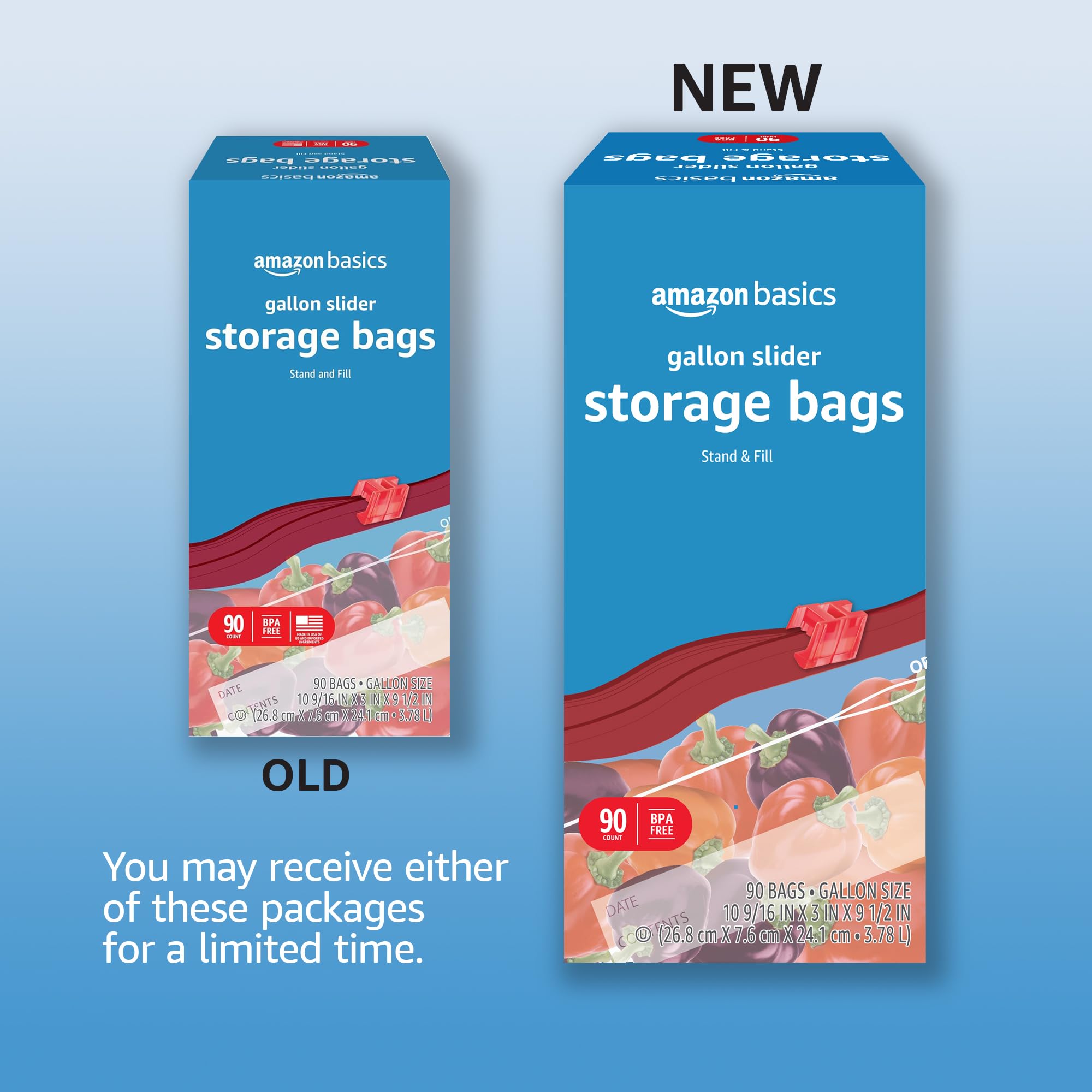 Amazon Basics Slider Gallon Food Storage Bags, BPA Free, 90 Count