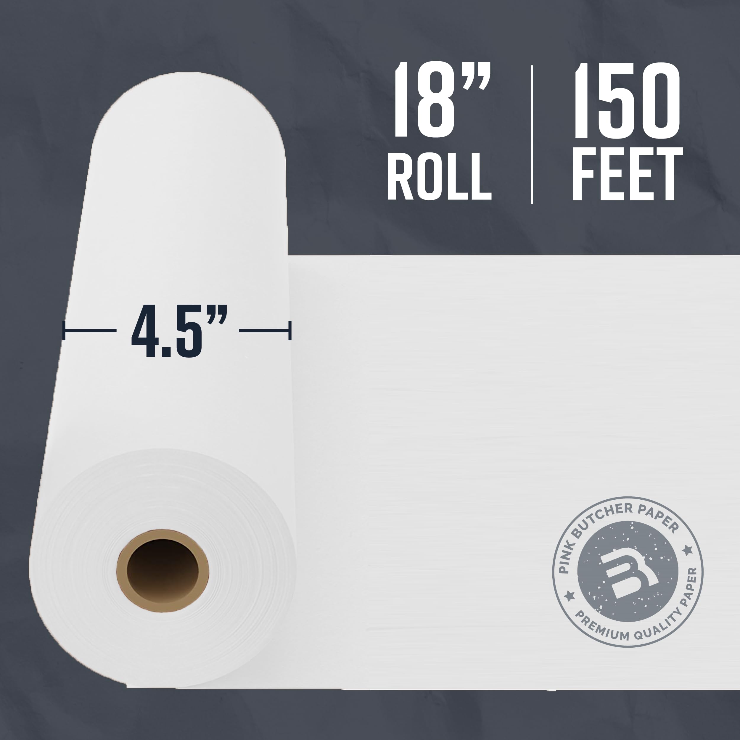 White Kraft Butcher Paper Roll - 18'' x 150' - Versatile & Durable - Ideal for Packaging, Grilling, Smoking Meat and BBQ - Unwaxed & Uncoated Butcher Paper for Sublimation - Made in USA