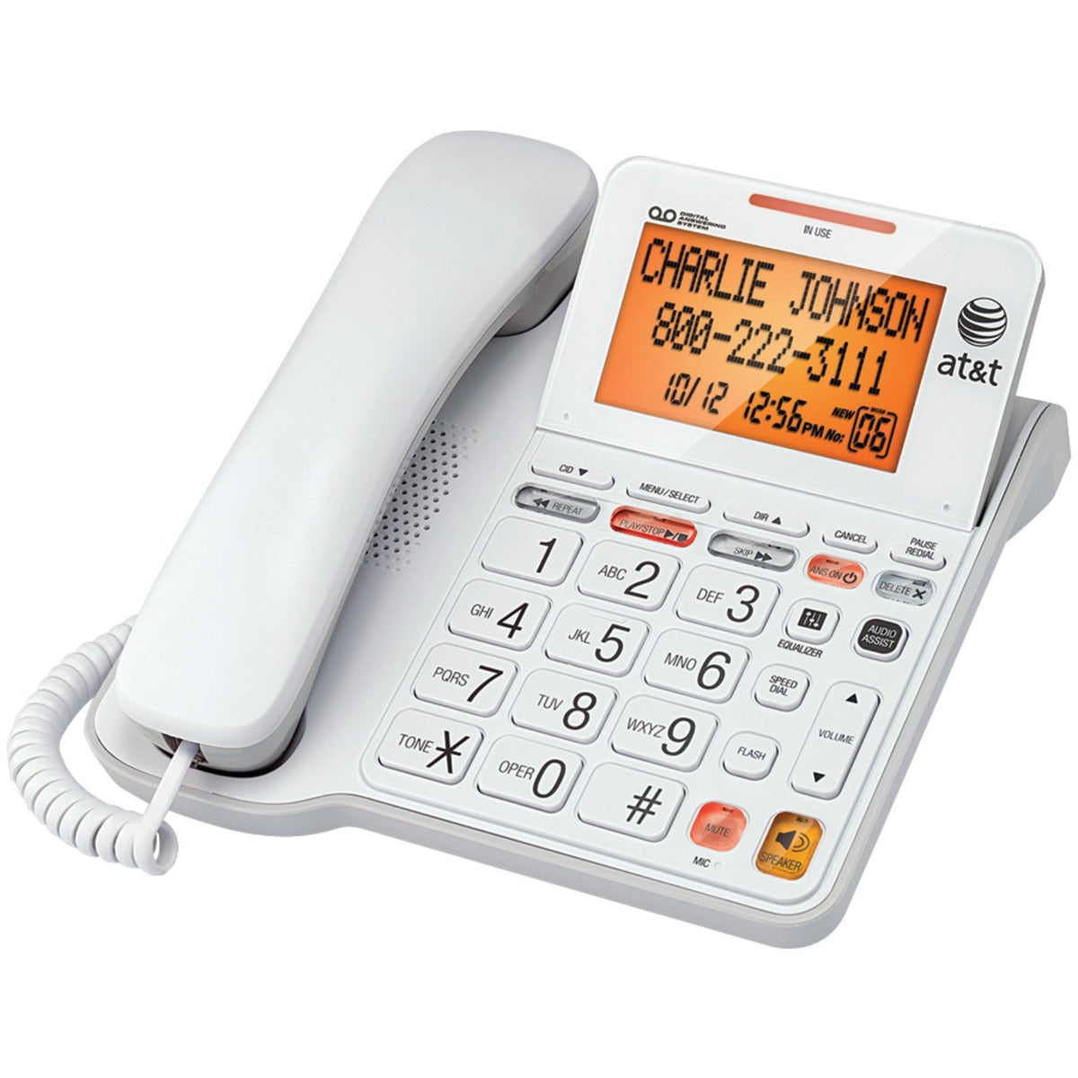 AT&T CL4940 Schnurgebundenes Standardtelefon mit Anrufbeantworter und beleuchtetem Display, Weiß