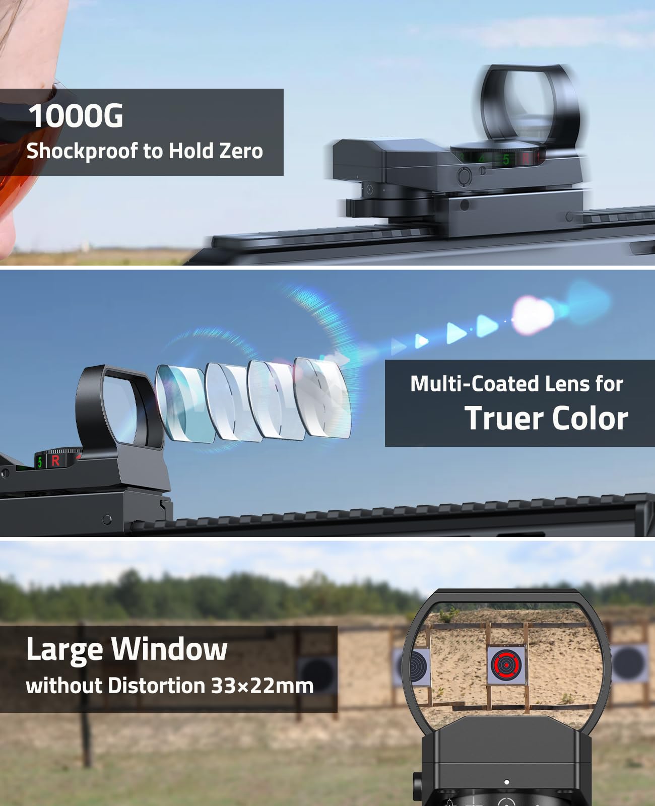 CVLIFE 1X22X33 Red Green Dot Sight, Reflex Sight for 20mm Picatinny Rail, Black