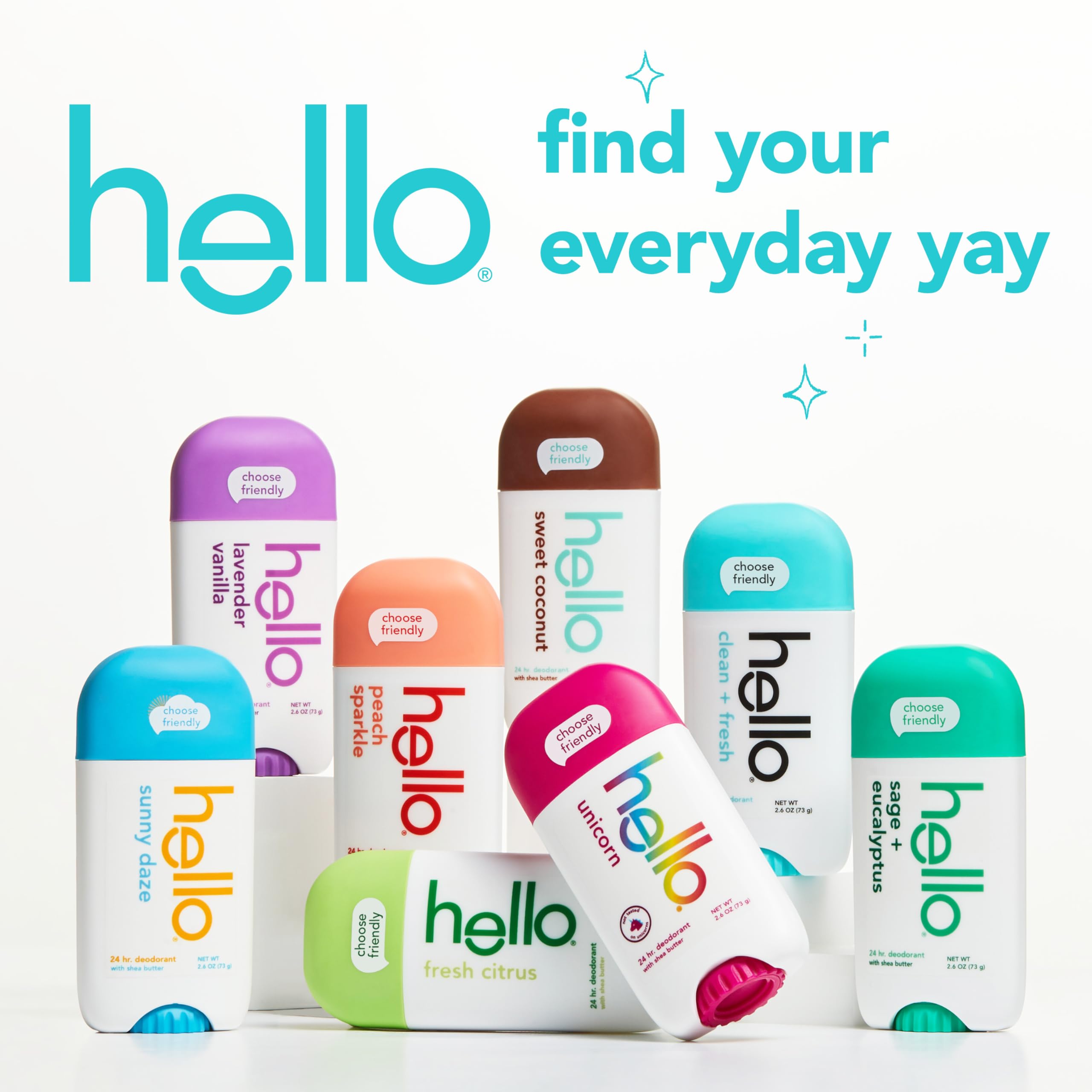hello Unicorn Aluminum Free Deodorant for Women, Girls, Safe for Kids, Dermatologically tested, Natural Fragrance, 2 Pack
