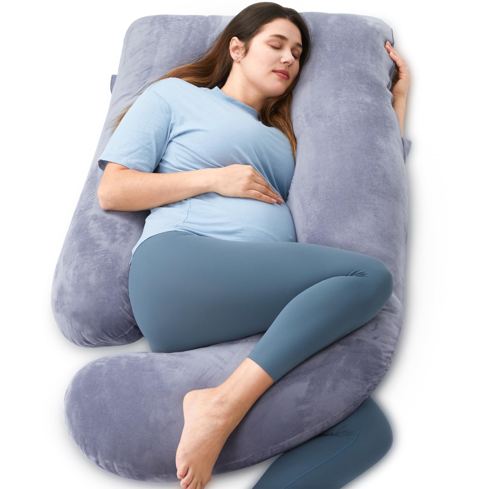 Momcozy Schwangerschaftskissen zum Schlafen, U-förmiges Ganzkörper-Stillkissen mit abnehmbarem Bezug – Unterstützung für Rücken, Beine, Bauch, Hüften für Schwangere, 57 Zoll Schwangerschaftskissen für Frauen, Grau