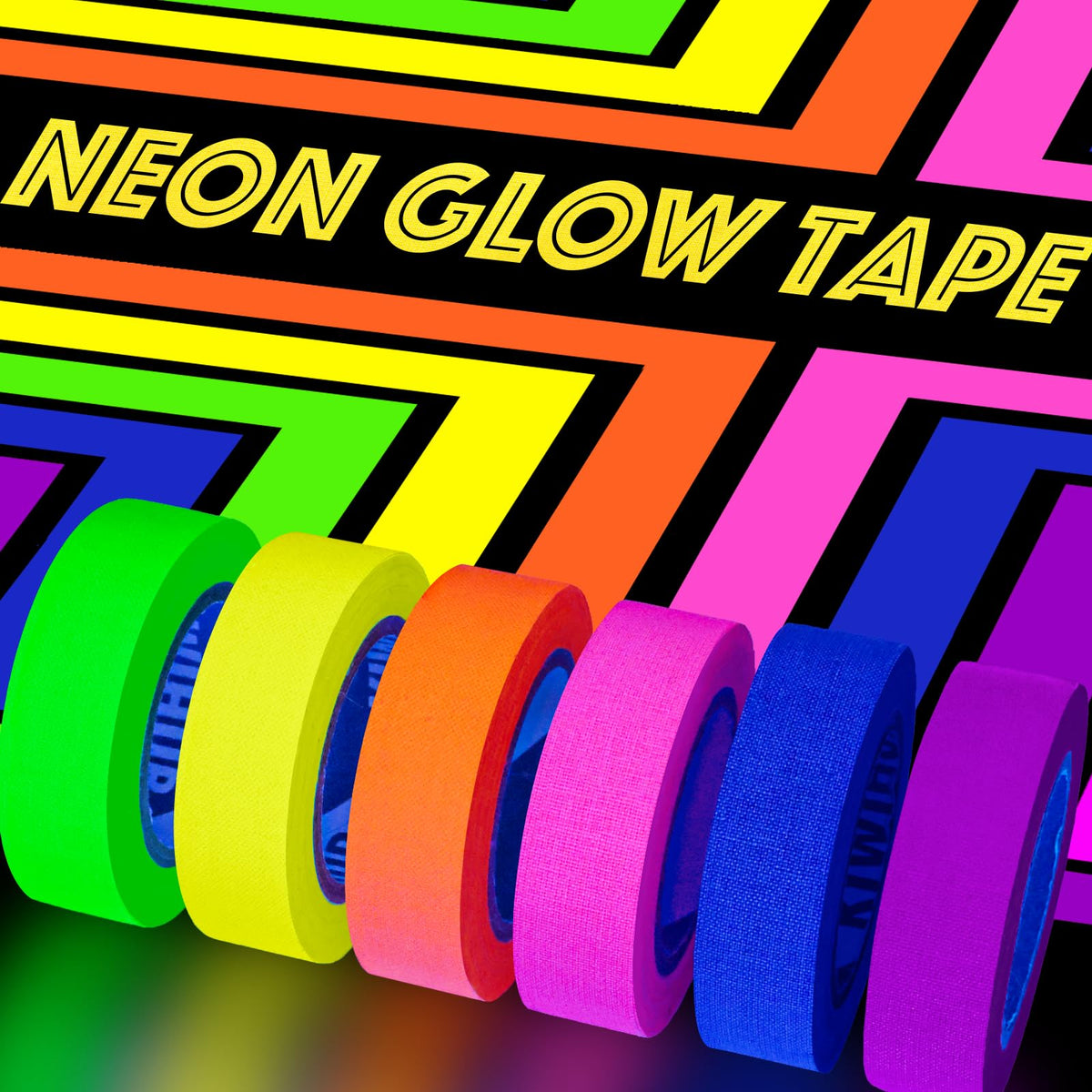 KIWIHUB UV Blacklight Reactive Fluorescent Cloth/Neon Gaffer Tape, Super Bright Spike Tape for Glow Party Supplies, 0.6inch x 16.5ft per Color