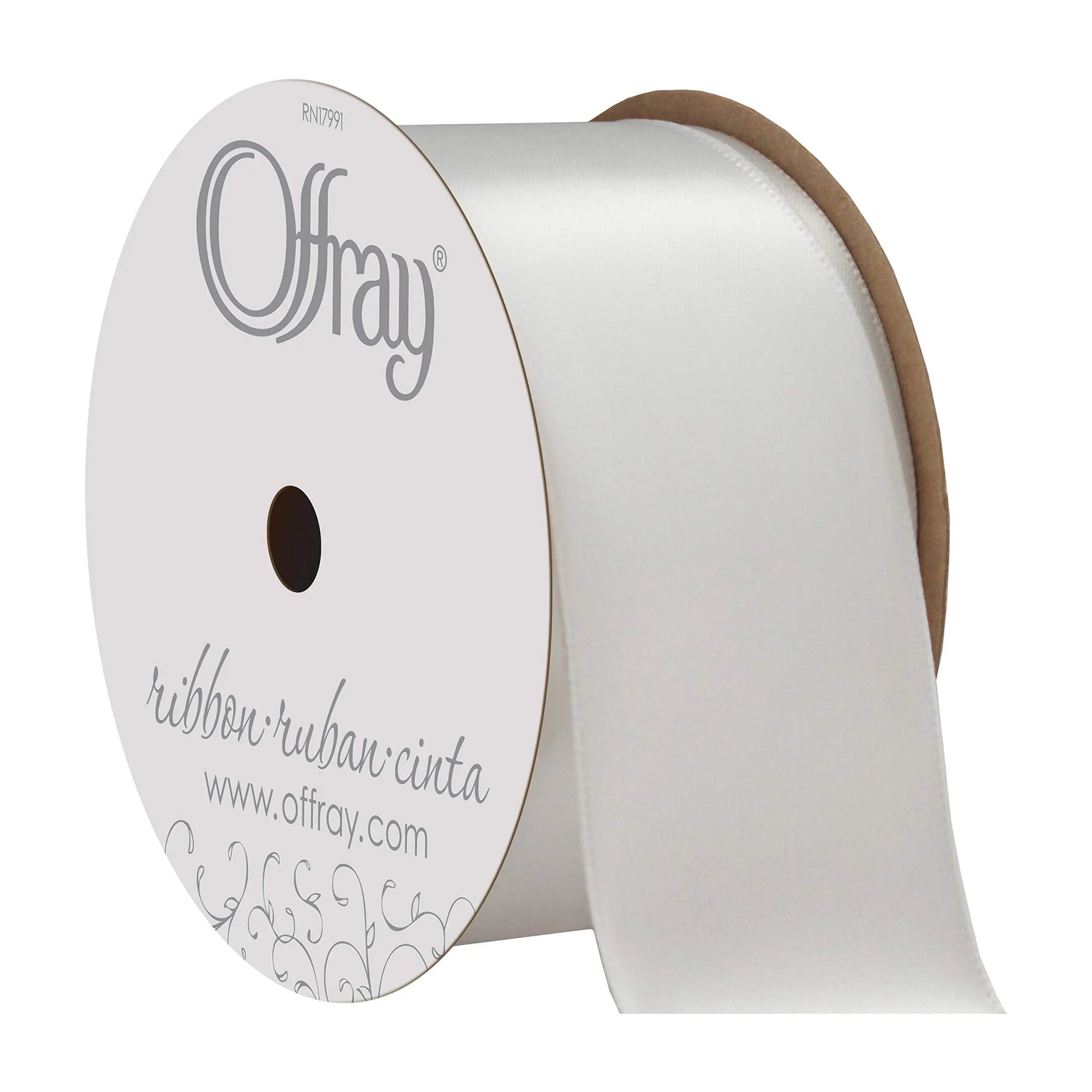 C.R. Gibson Berwick Offray 061183 1.5" Wide Single Face Satin Ribbon, White , 4 Yds