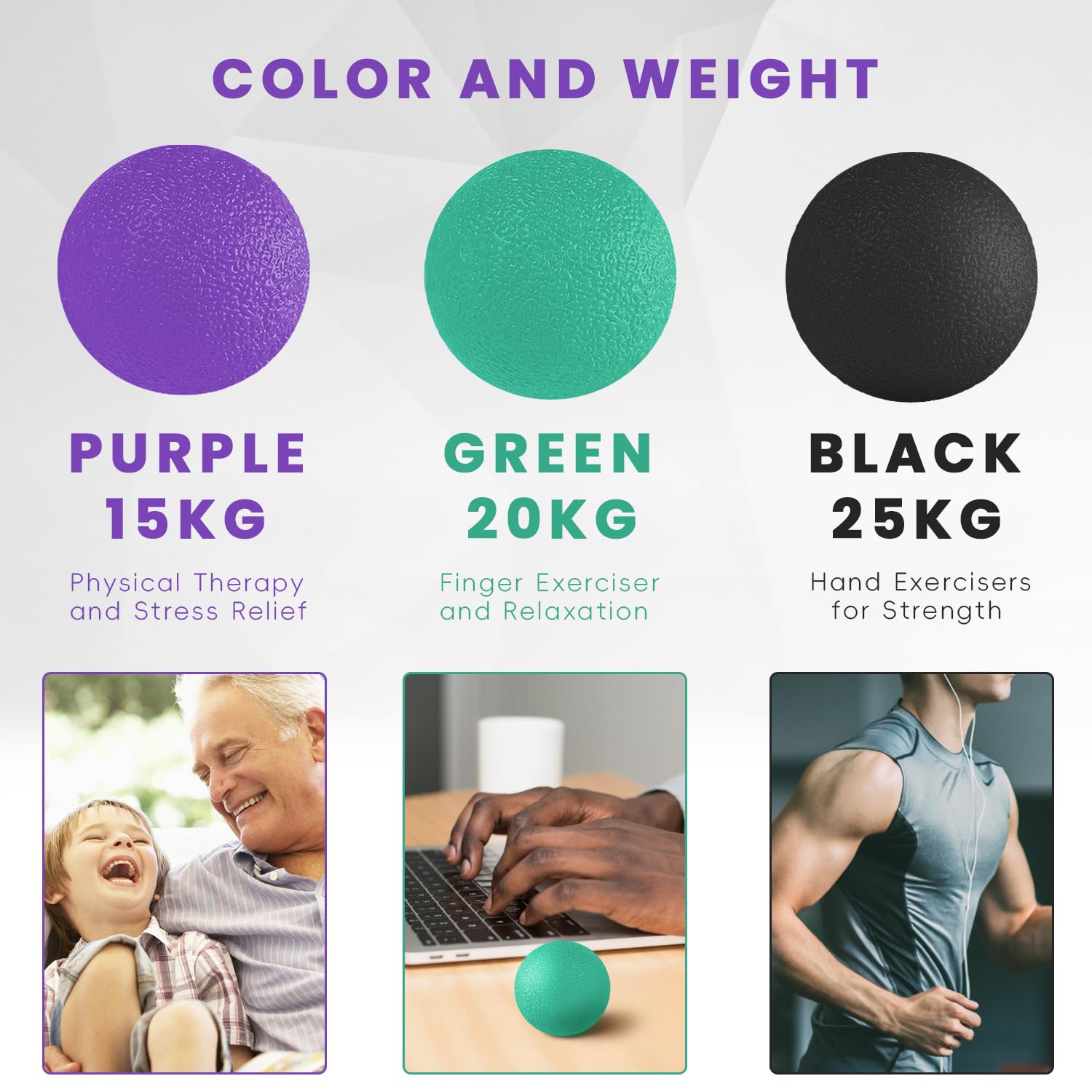 Ortarco 3 Pack Stress Balls for Adults, Hand Strengthening Devices Exercise Balls Physical Therapy Ball, Squeeze Balls for Hand Therapy, Hand Exerciser for Hand Finger Forearm Wrist Training and Relax