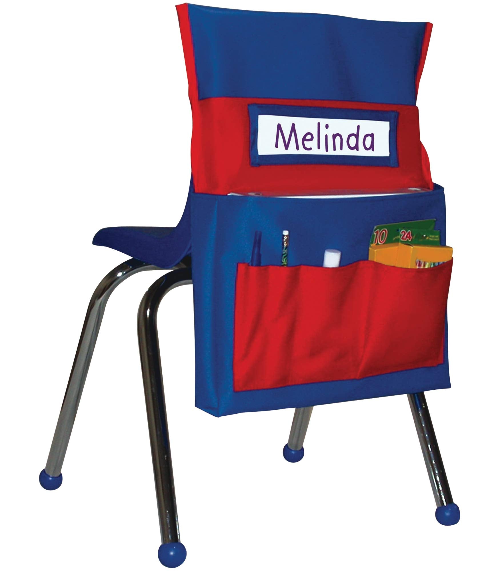 Carson Dellosa 15"W x 19"H Blue and Red Chairback Buddy, Desk Chair Back Pocket Organizer for School Supplies With Name Tag, Classroom Organization and Storage
