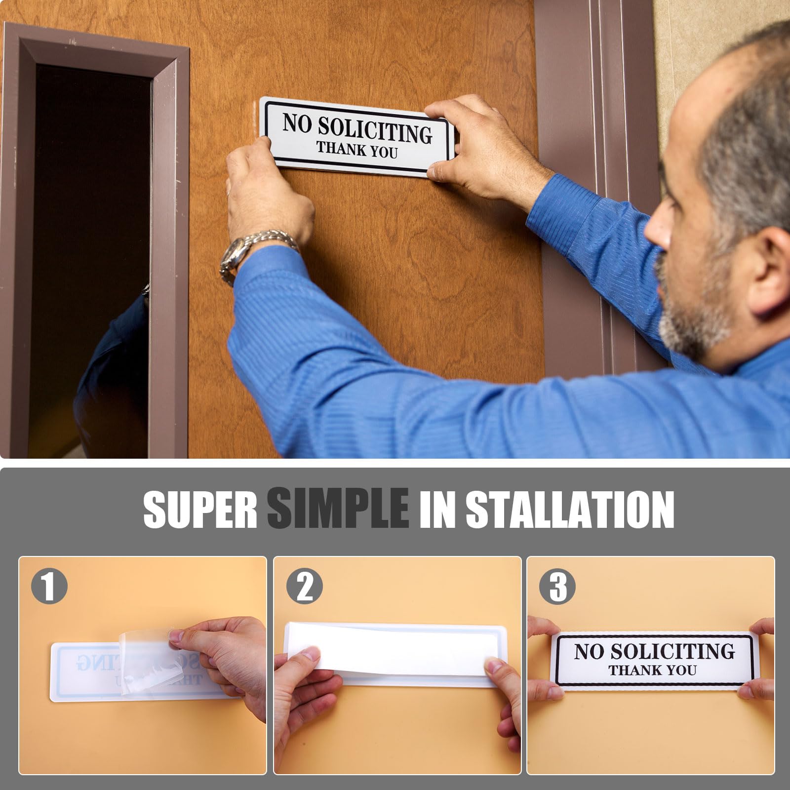 Qofaoye No Soliciting Sign for House That Keeps Solicitors Away, Super strong tape for all surfaces, 8.3 × 2.4 In,2025 version, Perfect for Home Office Front Doors, Windows, Walls, Courtyard