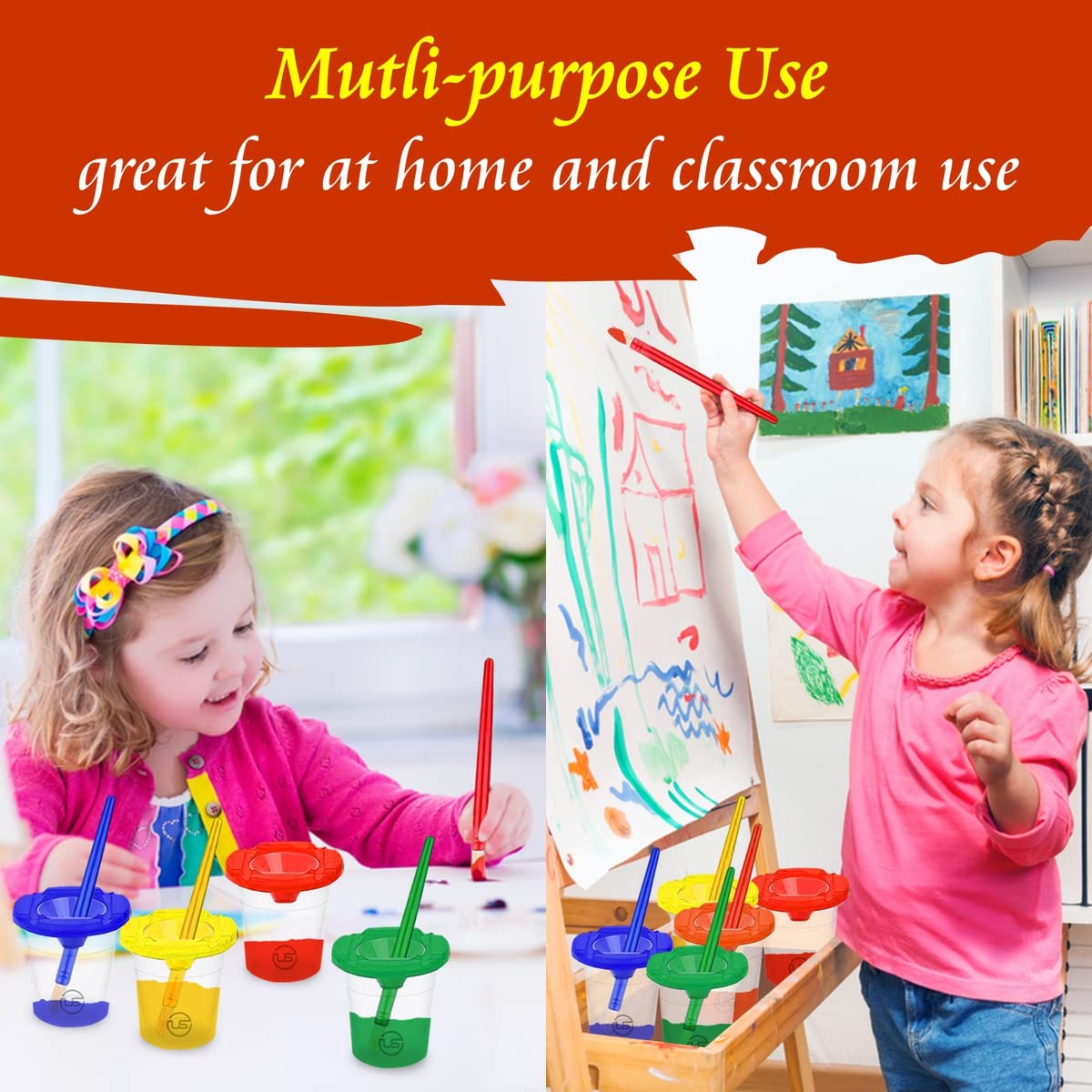 The Mega Deals Kids Painting Set, Washable Paint for Kids with Paint Cups and Toddler Paintbrushes, Non Toxic Washable Finger Paints 2 oz Each, Gifting Bundle Toddler Painting Supplies
