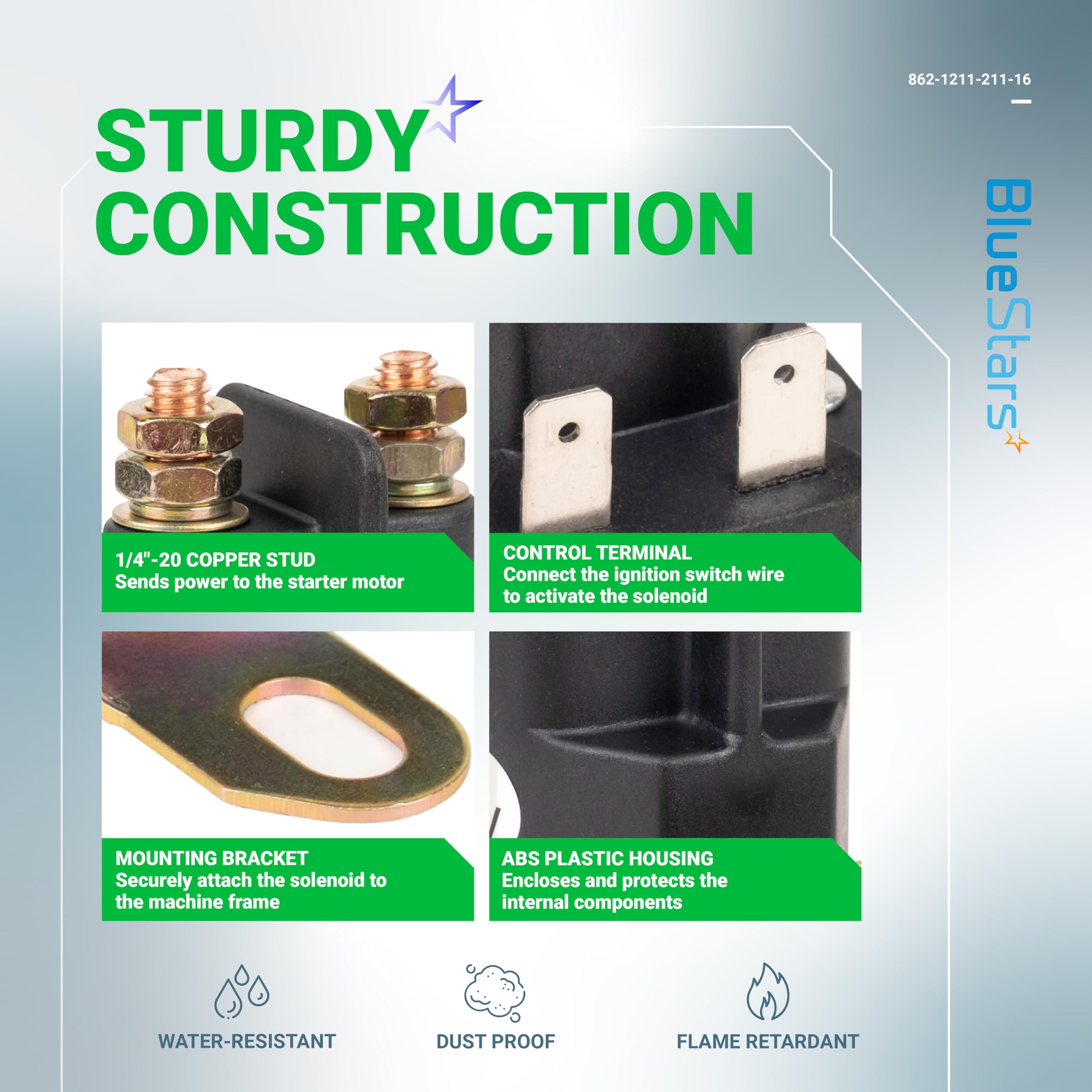 BlueStars 862-1211-211-16 AM138068 Starter Solenoid Relay 12V - Compatible with Trombetta John Deere MTD Cub Cadet Lawn Tractor 725-04439 LA100 LA105 LA110 LA115 LA120 LA125 LA135 LA140 LA145 LA150