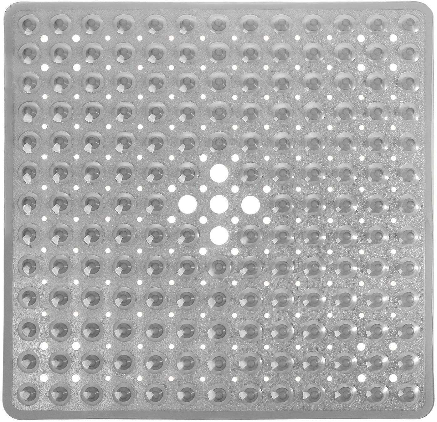 Yimobra Shower Bathtub Mat Non Slip, 21x21 Inch, Soft Square Bath for Tub with Suction Cups and Drain Holes, Stall Floor Mats Bathroom, Machine Washable, Bathroom Accessories, Clear Gray