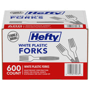 Hefty Bulk Plastic Forks, 600 Count, White Disposable Forks for Offices, Concessions Stands, Food Trucks, School Cafeterias, Catering, and More