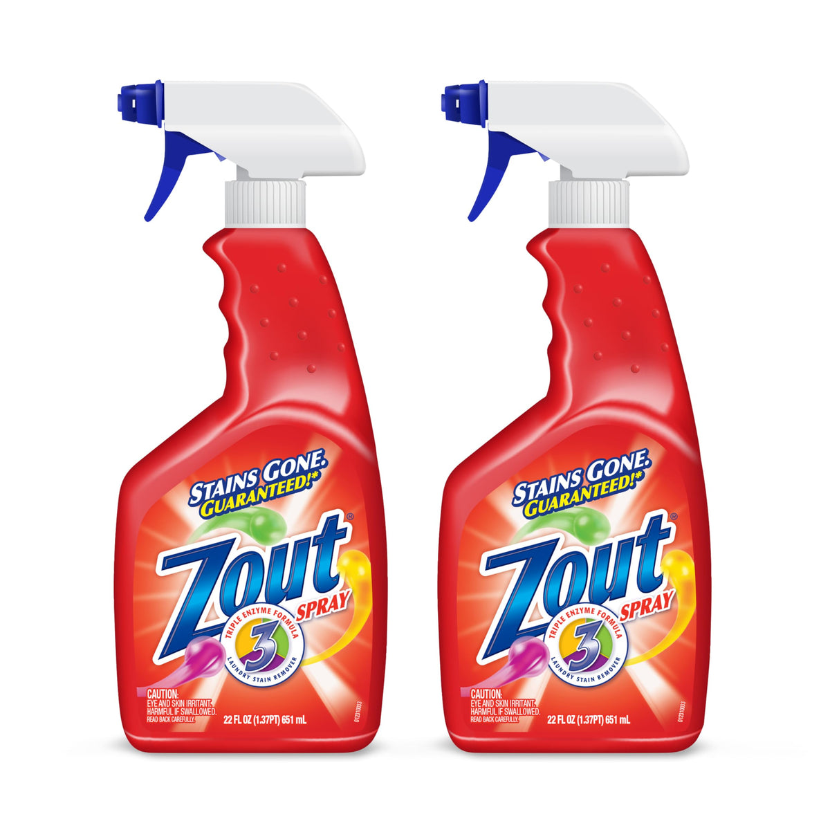 Zout Laundry Stain Remover Spray, Triple Enzyme Formula Removes the Toughest Stains, Made in the USA, 22 Ounce Bottles, 2-Pack