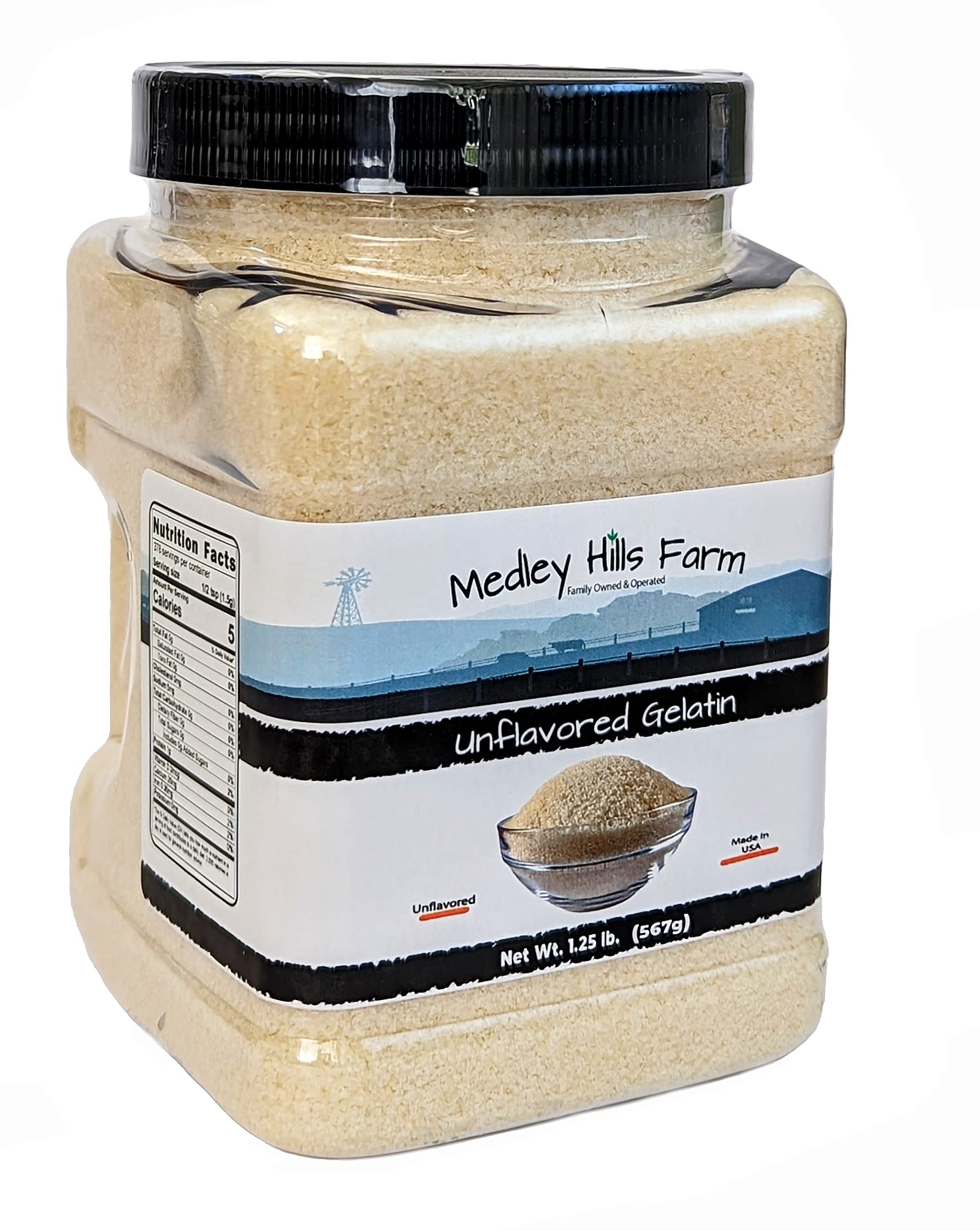 Unflavored Gelatin by Medley hills farm 1.25 lbs. in Reusable Container - Gelatin powder unflavored thickening agent. Made in USA.
