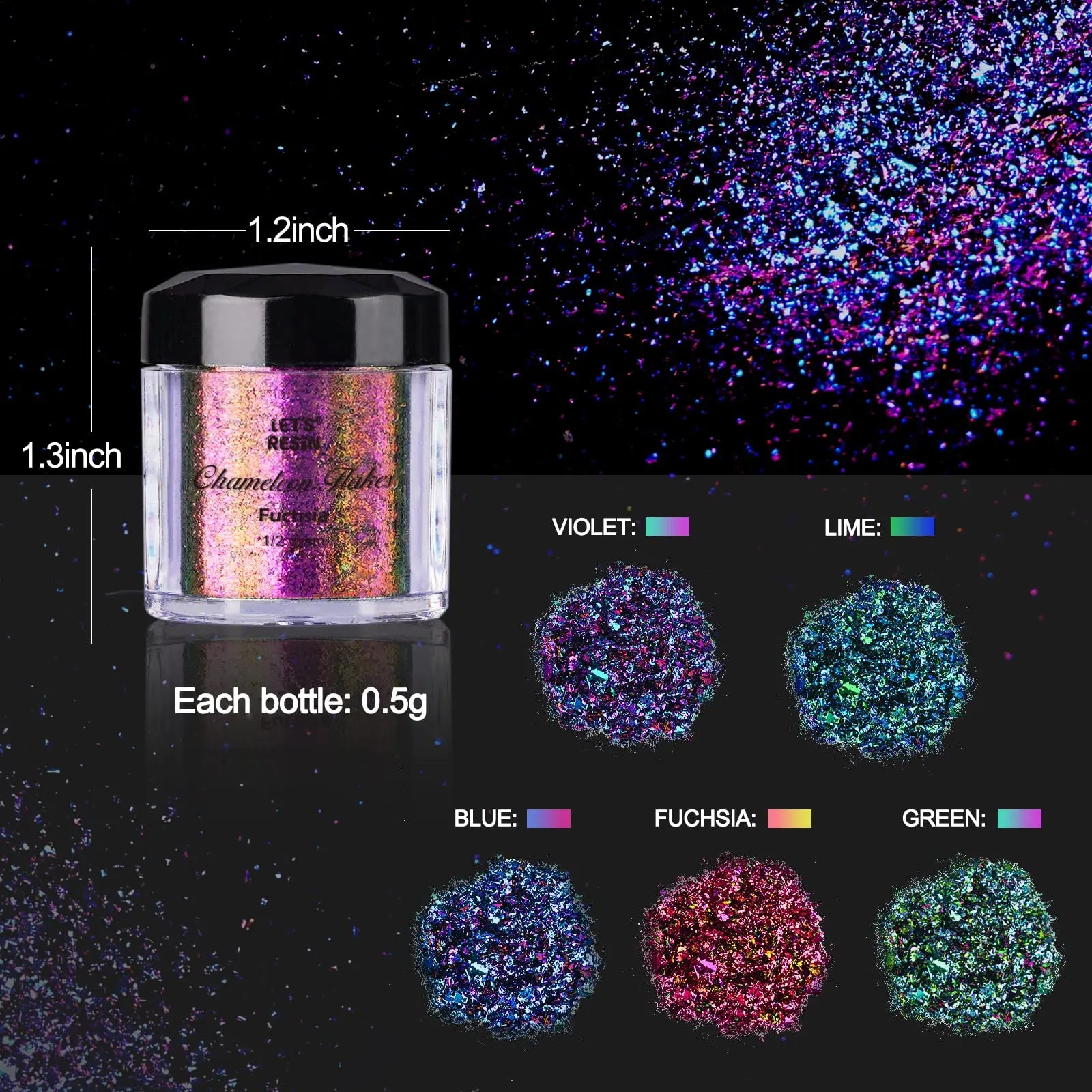 LET'S RESIN Chameleon Flakes, Resin Supplies -Intense Color Shift Pigment Powder for Resin Molds/Tumblers, Chrome Powder Pigment for Christmas Nail Art/Paint/Soap Making