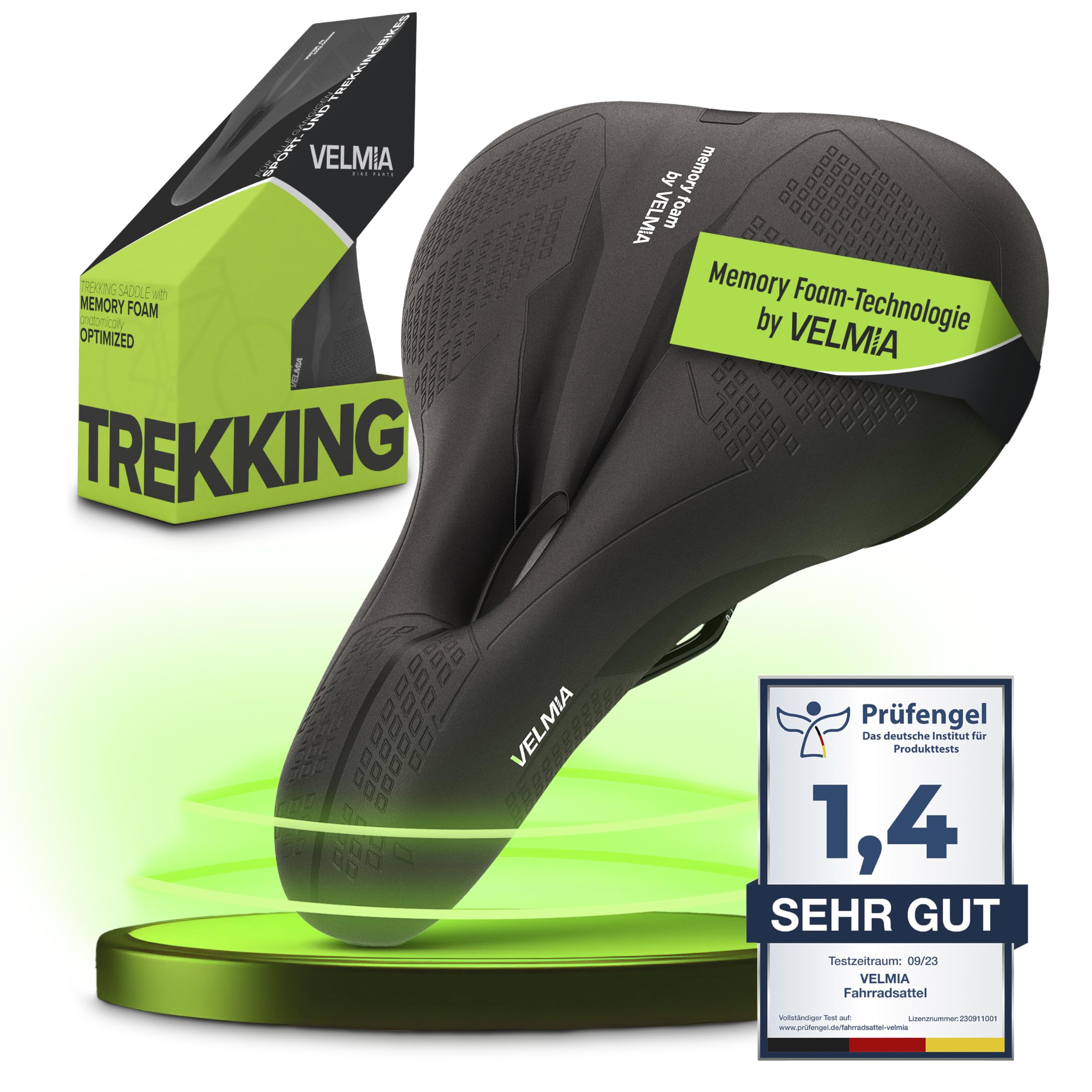 VELMIA Bike Seat Designed in Germany, Made of Comfy Memory Foam I Bicycle Seat for Men and Women, Waterproof Bike Saddle with Smart Zone-Concept I Exercise, for BMX, MTB & Road