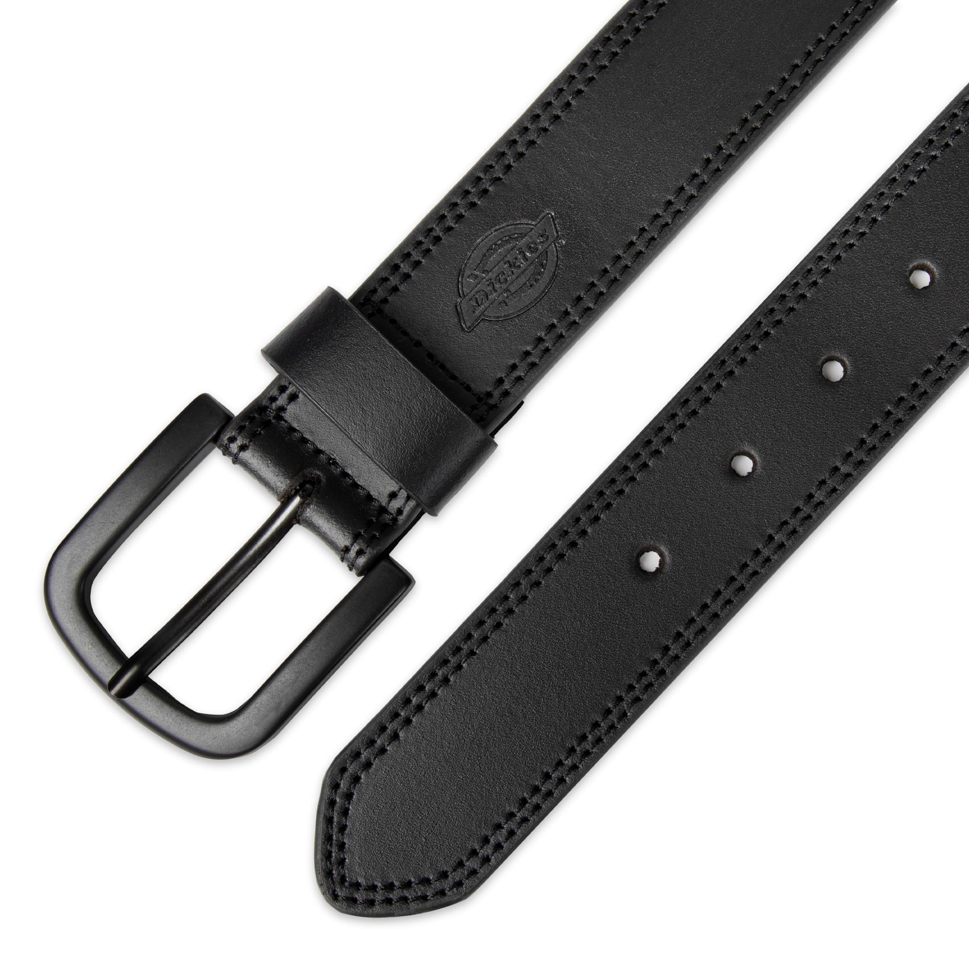 Dickies Men's 38mm Leather Belt with Two Row Stitch, black, 36