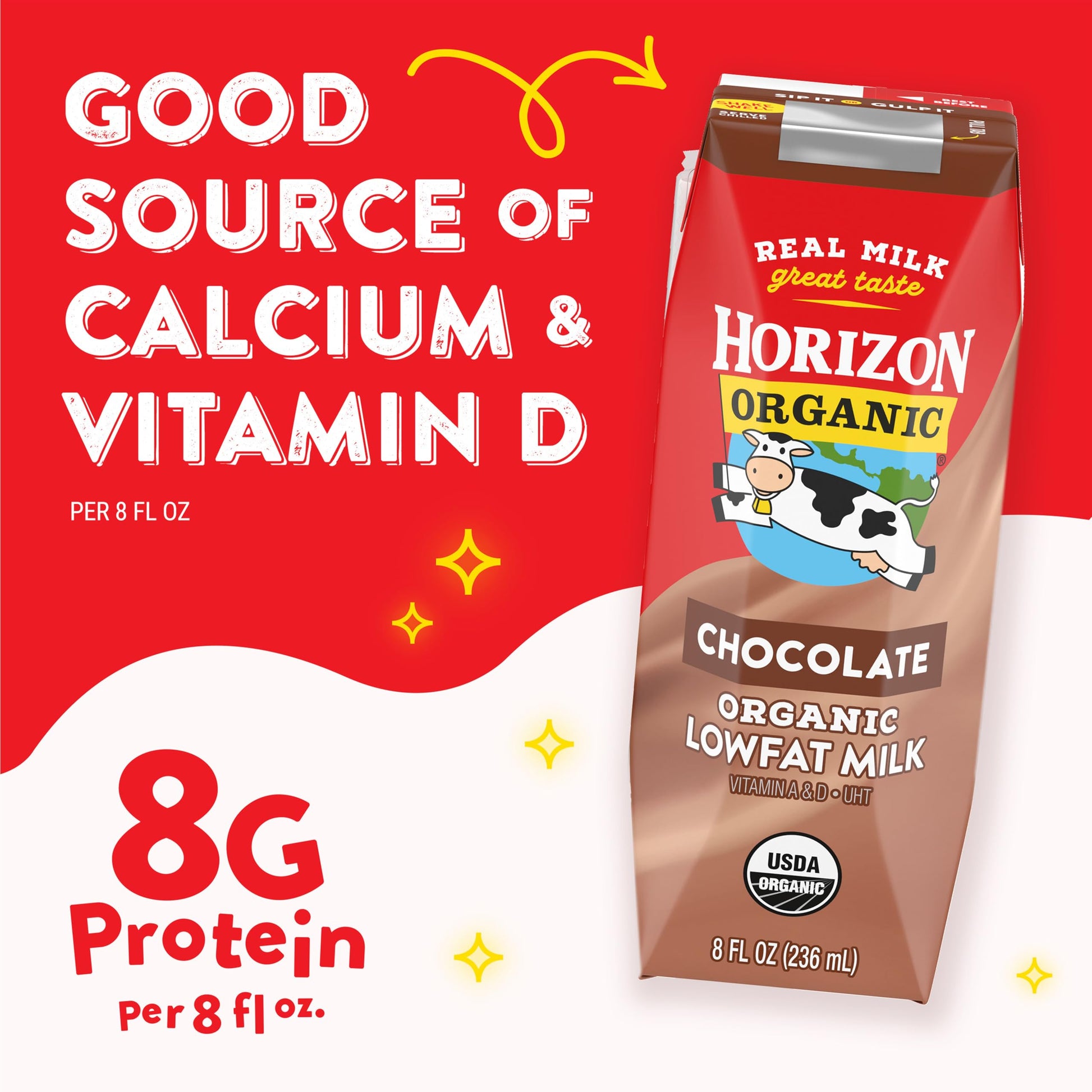 Horizon Organic Shelf-Stable 1% Lowfat Milk Boxes, Chocolate, 8 Fl Oz, 18 Pack