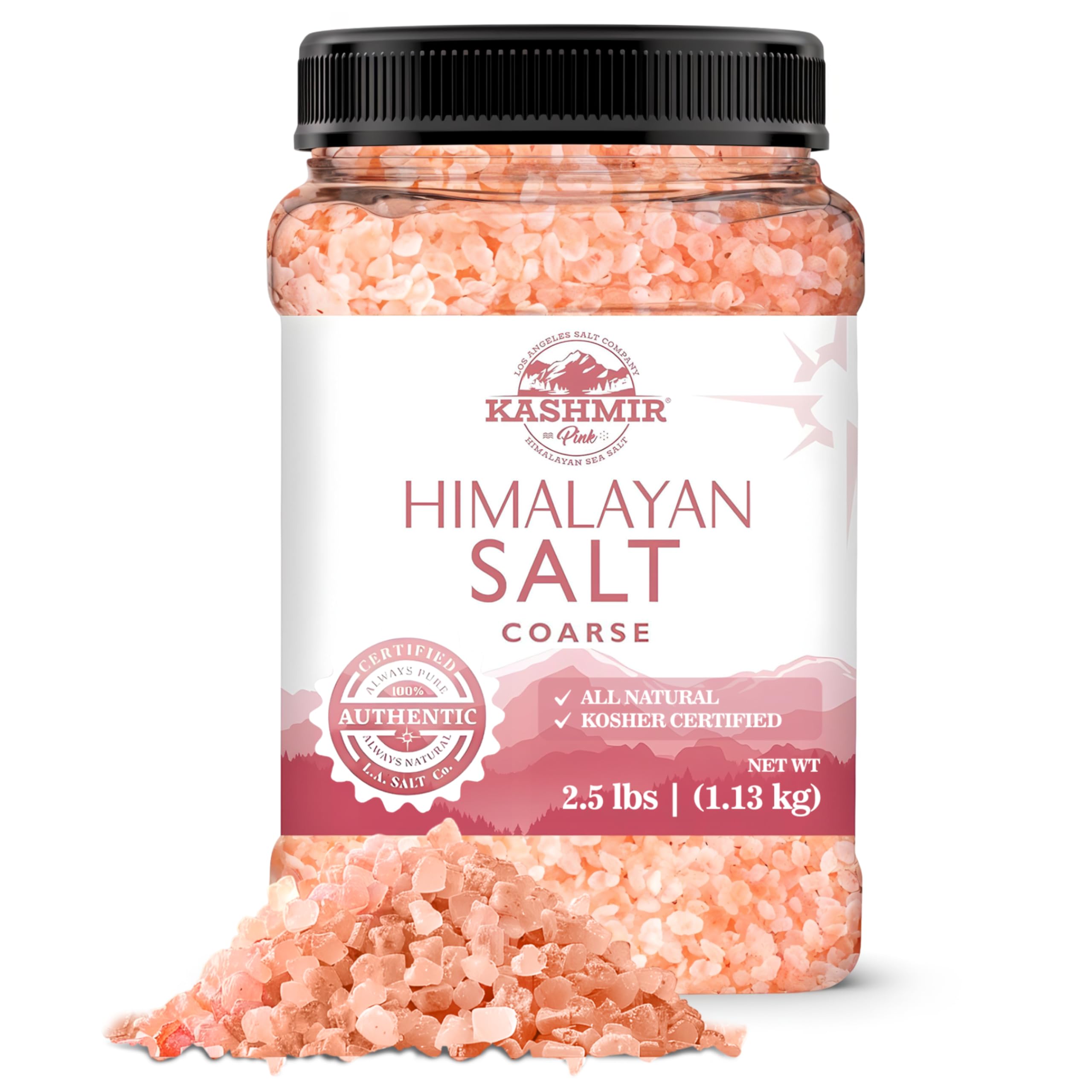 LA SALT CO Kashmir 2.5 Lbs Pink Himalayan Salt Jar, Coarse | 100% Pure, Food Grade with 84 Trace Minerals | Kosher Certified, Vegan, Non-GMO, & Cruelty-Free (Jar Style May Vary)