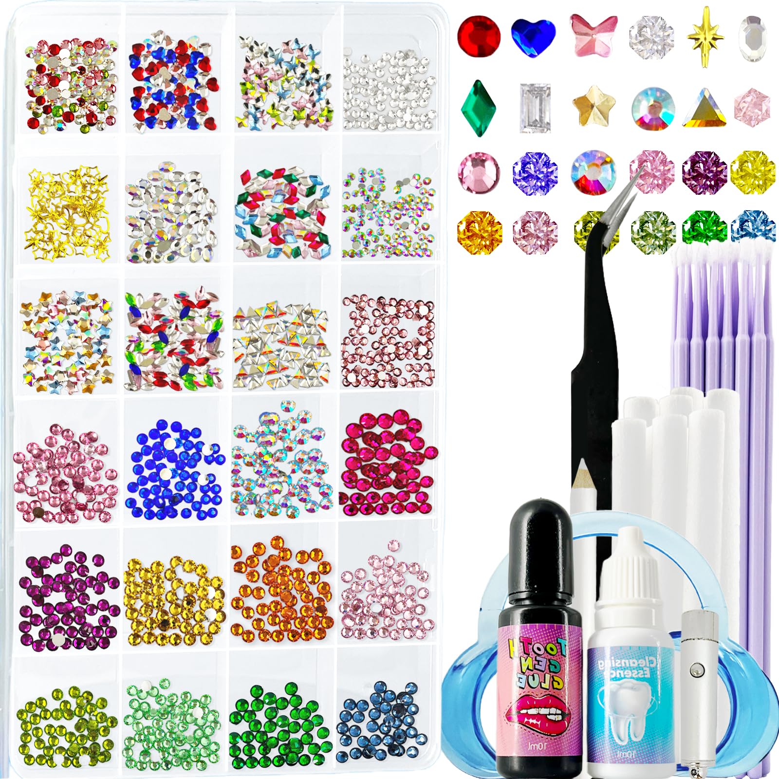 CiikDux DIY Tooth Gem Kit, Tooth Jewelry Gems Kit Include 770 Crystals 12 Shapes Bedazzle Gems, Teeth Jewelry Starter Kit