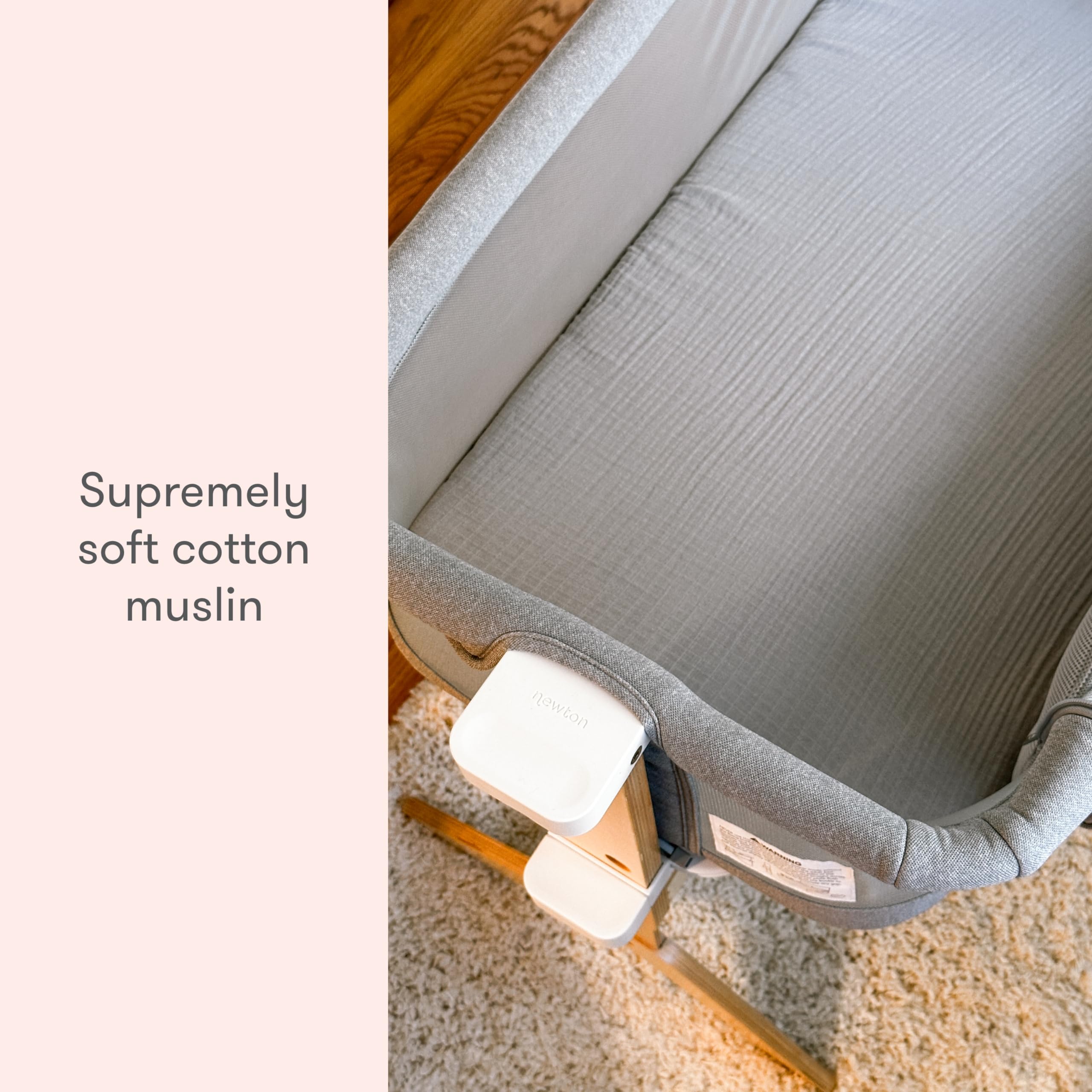 Newton Baby Fitted Sheets for Bassinet & Bedside Sleeper, Essential Bassinet (2-Pack) - Ultra-Breathable, Washable and Ultra-Soft, 100% Muslin, 19" x 35", Grey
