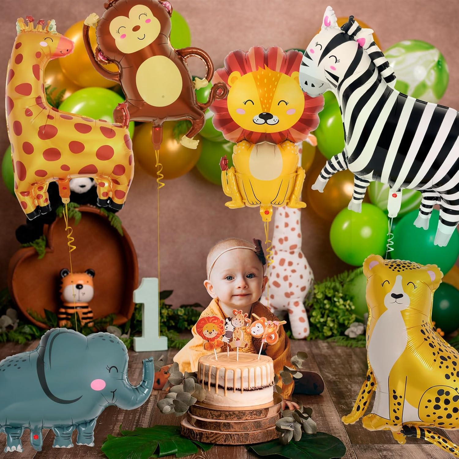 6 Pcs Safari Balloons, Jungle Safari Animals Foil Balloons, Giant Zoo Animal Balloon Zebra Elephant Monkey Lion Giraffe Leopard Shaped Animal Balloon for Zoo Wildlife Theme Birthday Party Decorations