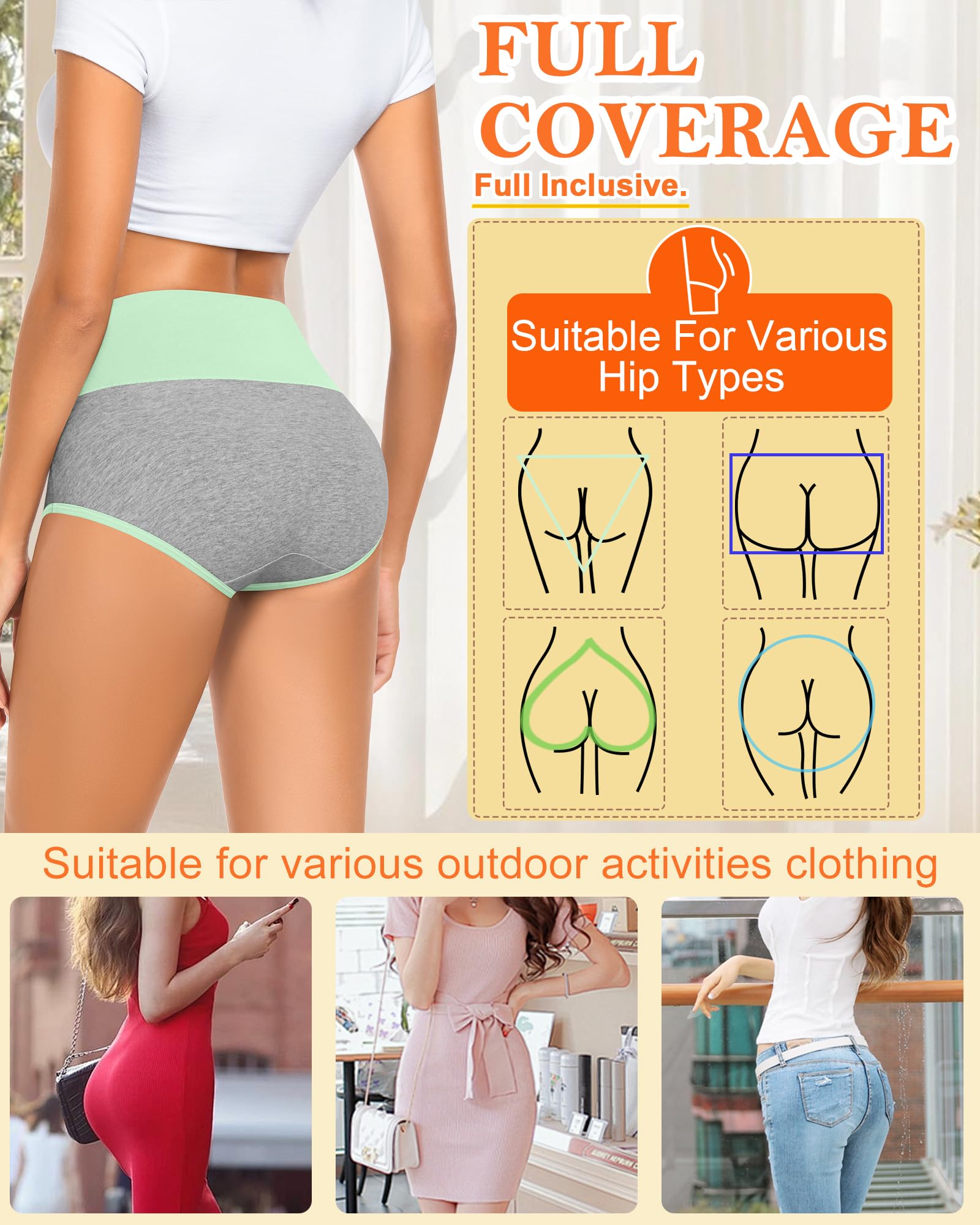 MISSWHO Womens Underwear Cotton, Underwear Women Pack High Waisted Tummy Control Panties Postpartum C Section Ladies Briefs Large.