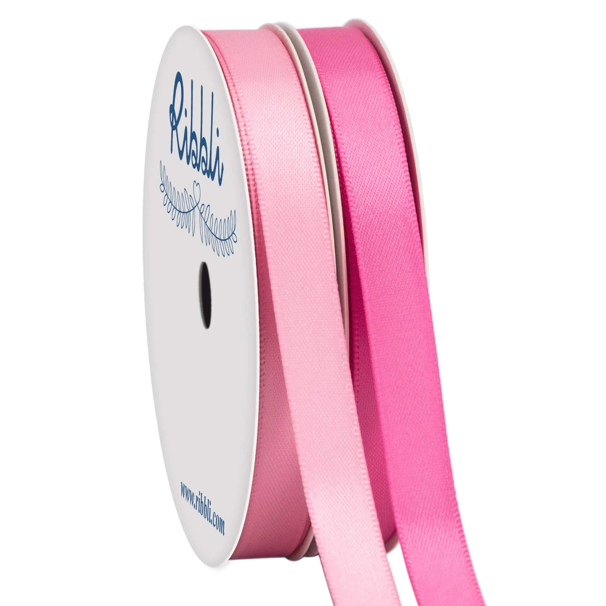 Ribbli 2 Rolls Satin Pink & Hot Pink Craft Ribbon,Total 20 Yards,(Pink 3/8-Inch x 10-Yard, Hot Pink 3/8-Inch x 10-Yard)
