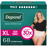 Depend Fresh Protection Adult Incontinence & Postpartum Bladder Leak Underwear for Women, Disposable, Maximum, Extra-Large, Blush, 68 Count (2 Packs of 34), Packaging May Vary