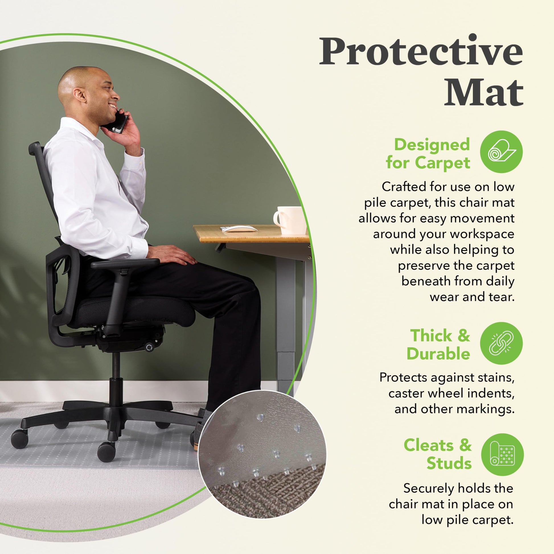 HON Office Chair Mat for Carpet, Computer Desk Chair Mat for Carpeted Floors, Easy Glide for Office or Home with Extended Lip (36” x 48”)