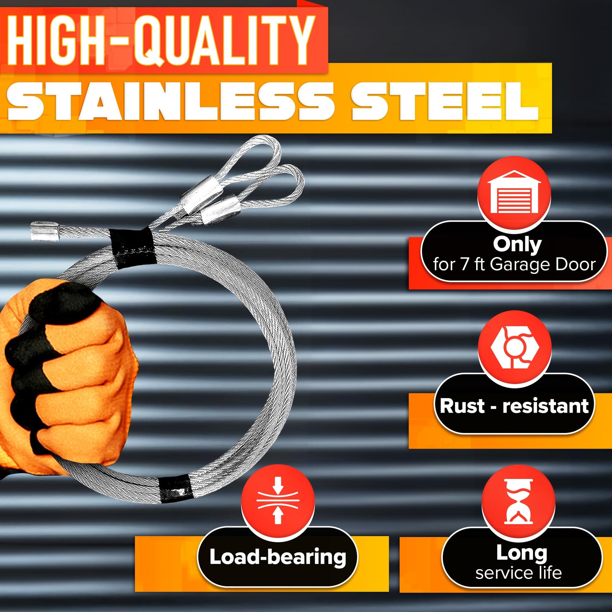 Garage Door Cables for 7 ft Door – 8 ft 6 inch Long, Heavy-Duty Steel Galvanized Cables Pack of 2 | Rust-Proof Corrosion-Resistant Garage Door Cable Replacement Kit, Halloween Skeleton Accessories