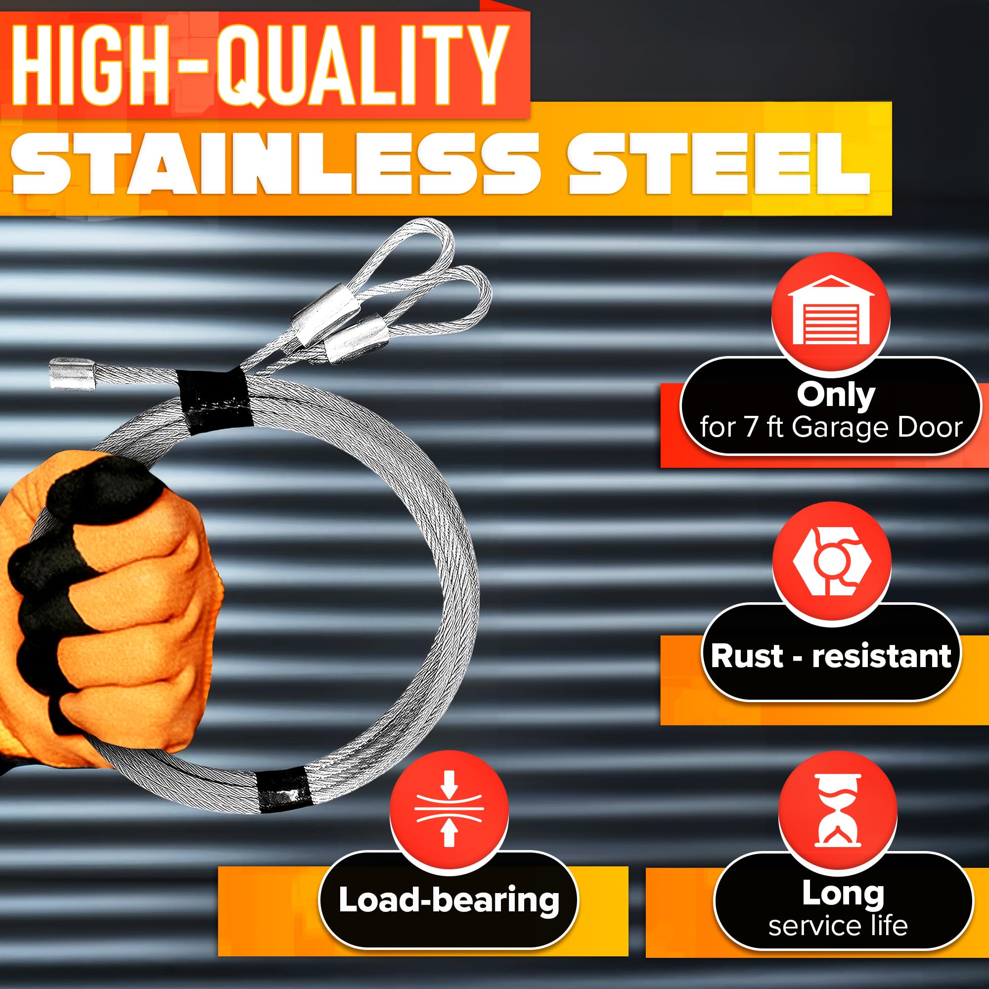 Garage Door Cables for 7 ft Door – 8 ft 6 inch Long, Heavy-Duty Steel Galvanized Cables Pack of 2 | Rust-Proof Corrosion-Resistant Garage Door Cable Replacement Kit, Halloween Skeleton Accessories
