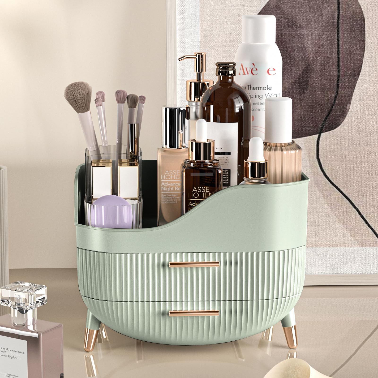 Pajiriona Makeup Organizer with Drawers,Skincare Organizer for Vanity,Storage Box with Handle,Large Cosmetic Display case for Dresser, Bathroom Countertop