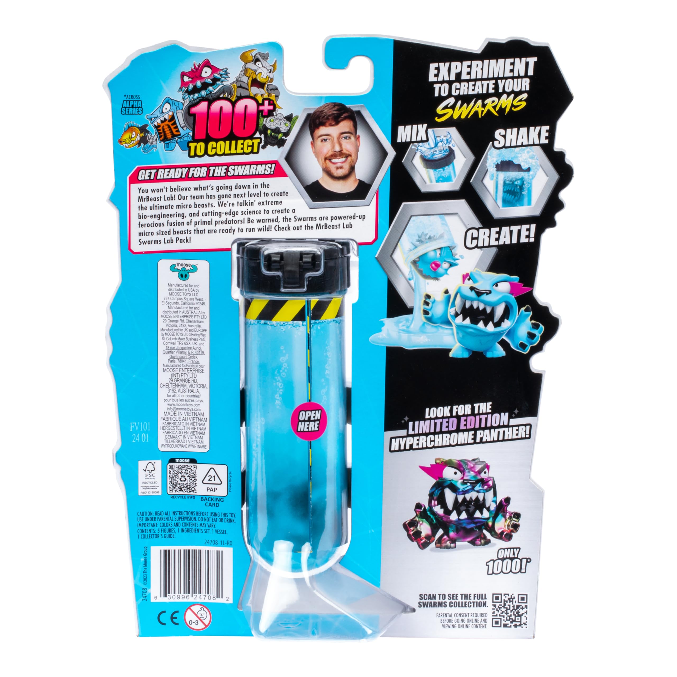 MrBeast Lab Swarms Lab Pack, Experiment by Adding Water, Shaking Test Tube & Revealing 5 PK of 1" MrBeast Collectible Characters, 100+ to Collect, Look Out for The Limited Edition Hyperchrome Panther