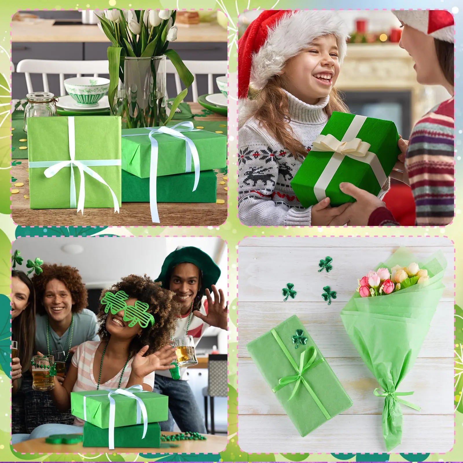 PLULON 60 Sheets Green Tissue Paper Bulk, Green Tissue Paper Sheets for Gift Bags for Saint Patrick's Day Gift Wrapping Birthday Wedding Holiday Flower
