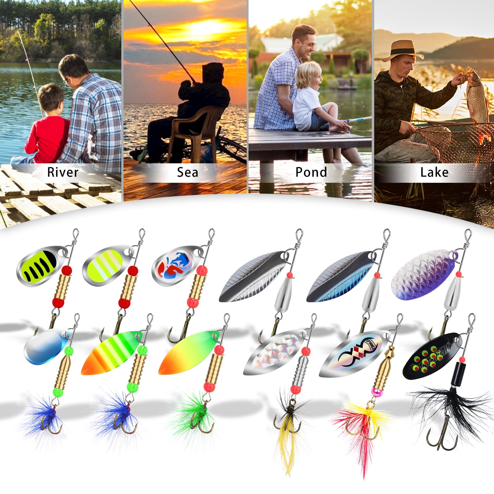 TRUSCEND Well-Made Rooster Tail Fishing Lures with Flash Copper Body and Blade, Two-Way Spinning Spoons System Fishing Spinners for Jigging, Freshwater Crappie Jigs, Blade Bait for Bass Trout Walleye