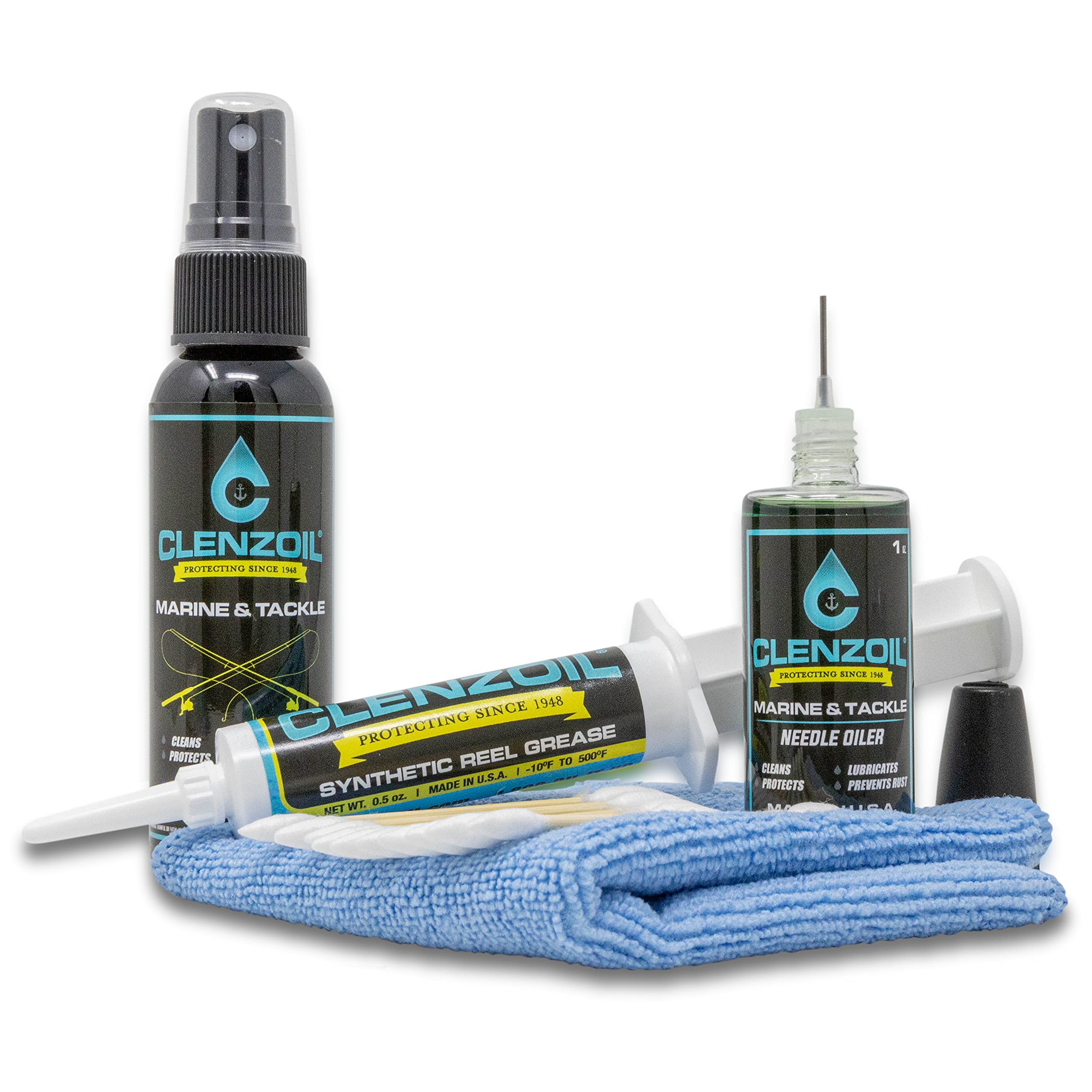 CLENZOIL Marine & Tackle Reel Care Kit - with Fishing Reel Oil & Grease - All-in-One Cleaning Kit - for Freshwater & Saltwater Reels - Fish Reel Maintenance Kit