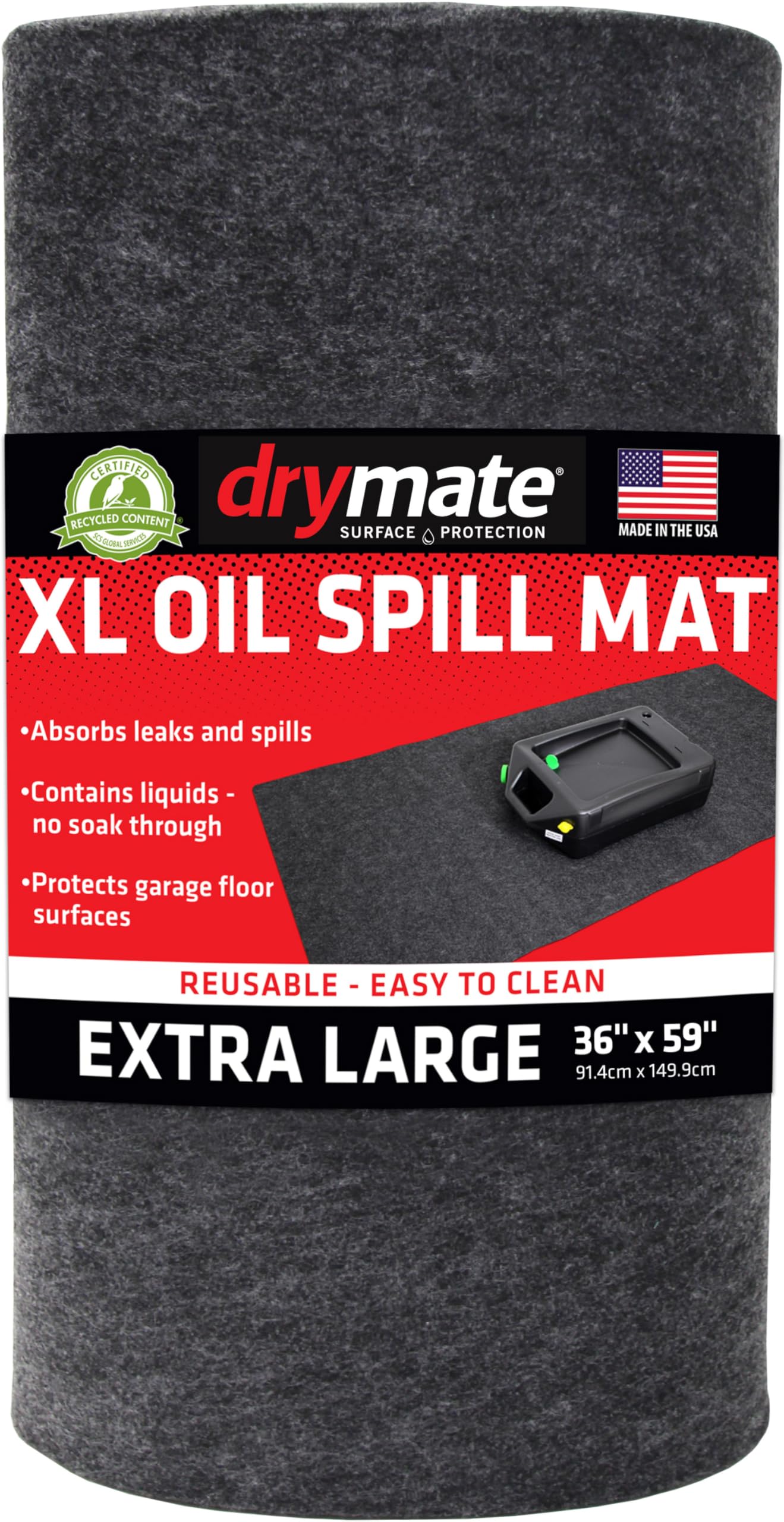 Drymate XL Ölauffangmatte (91,4 x 150 cm), Premium saugfähige Ölmatte, wiederverwendbar, waschbar, strapazierfähig, wasserdichte Unterseite schließt Flüssigkeiten ein, schützt Garagenbodenfläche (Hergestellt in den USA)